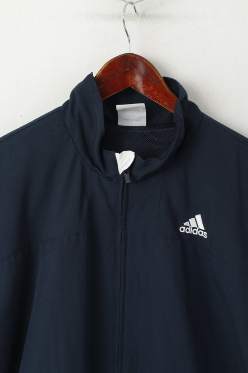 Adidas Men 44/46 L Jacket Navy Full Zipper Sport Training Lightweight Sportswear Top
