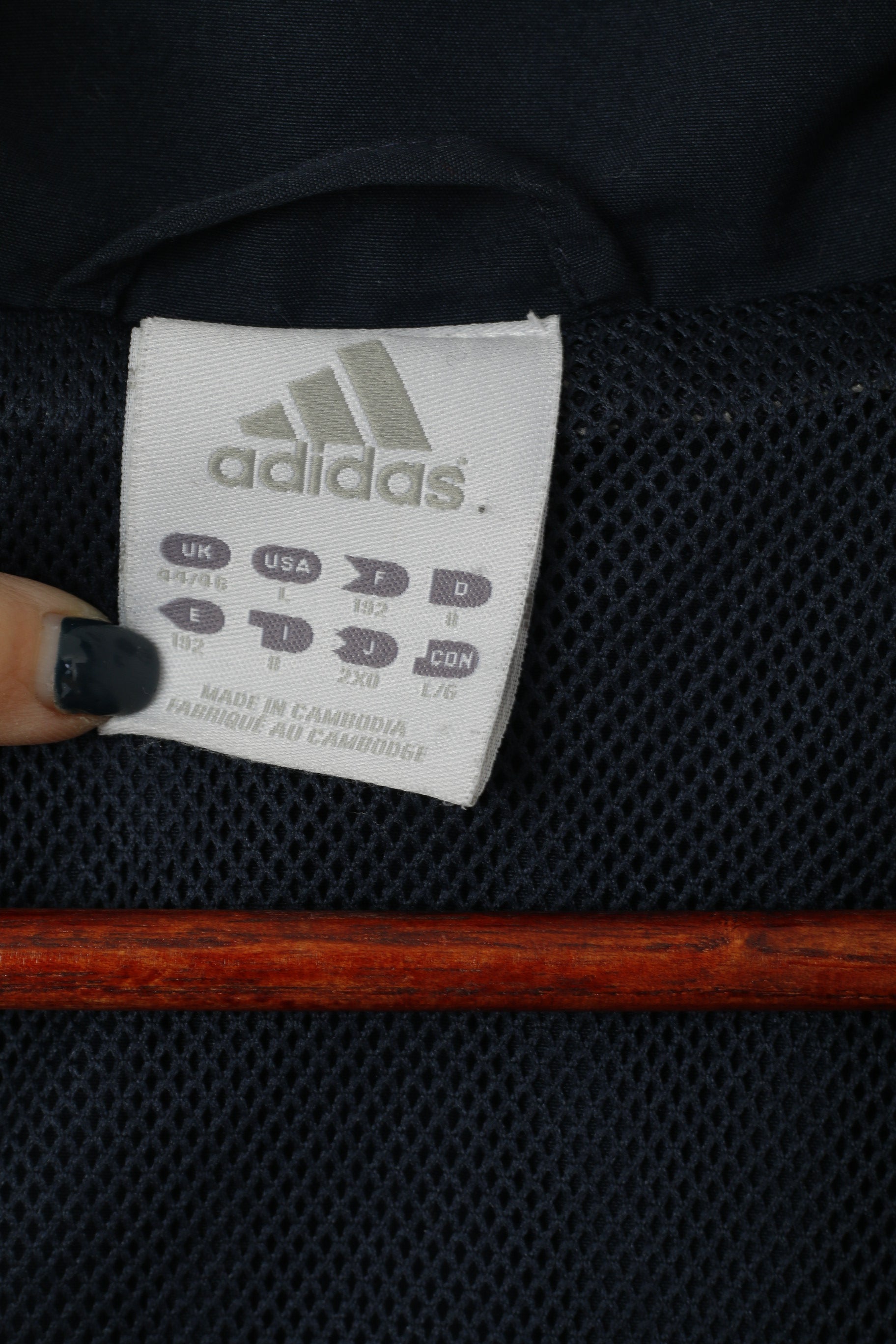 Giacca Adidas da uomo 44/46 L blu scuro con cerniera intera, allenamento sportivo, leggero, abbigliamento sportivo