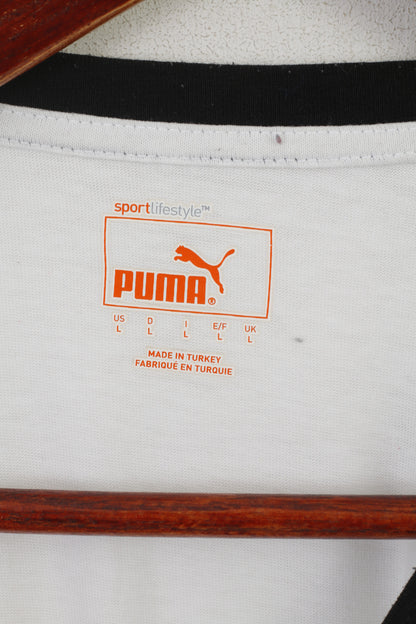 Puma Hommes L Chemise Blanc Coton Sport Vtg Lifestyle #27 Sportswear Football Top