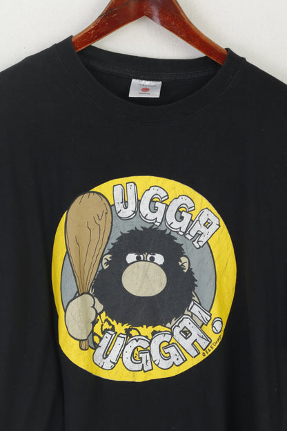 vintage Hommes L/XL T-Shirt Noir Coton Graphis Ugga Ugga Crew Neck Top