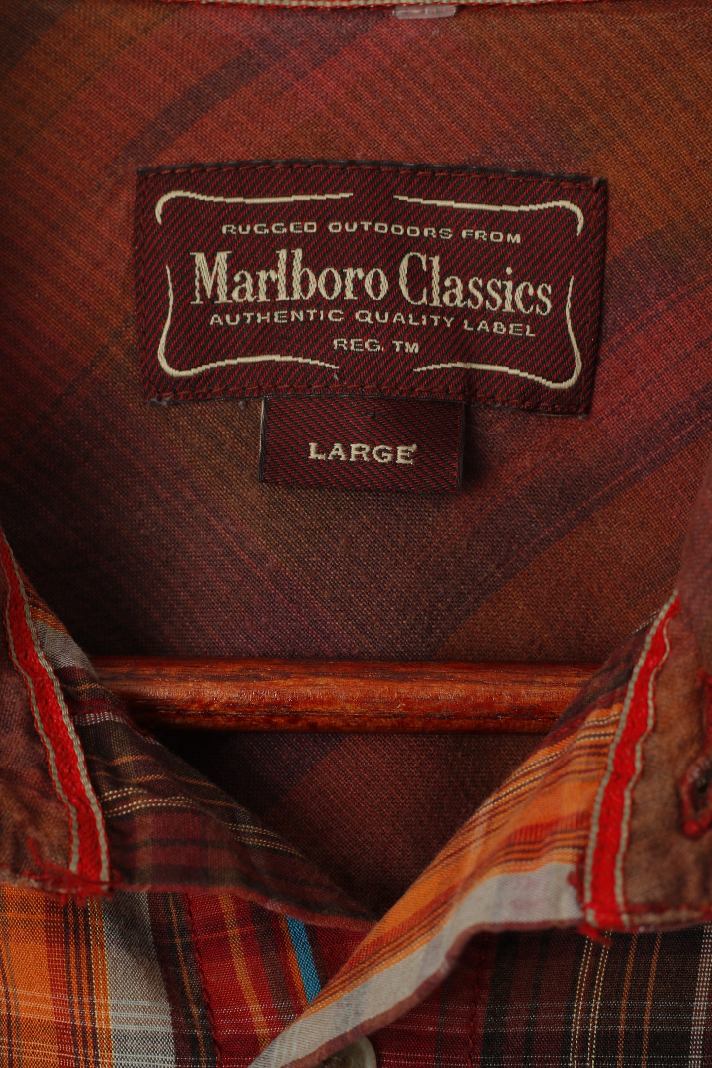 Marlboro Classics Men L Casual Shirt Red Multi Check Vintage Cotton  Outdoor Long Sleeve Top