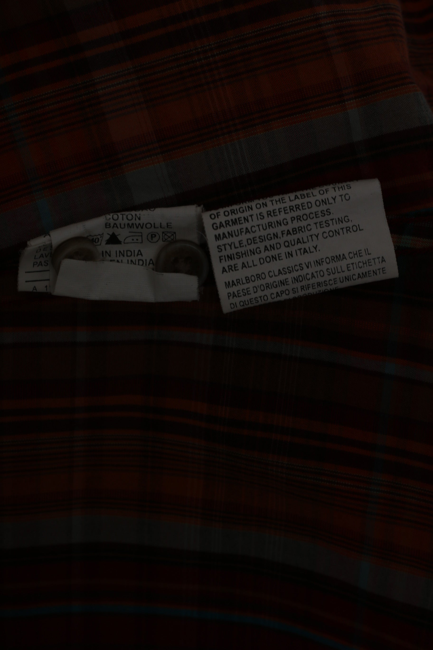 Marlboro Classics Men L Casual Shirt Red Multi Check Vintage Cotton  Outdoor Long Sleeve Top