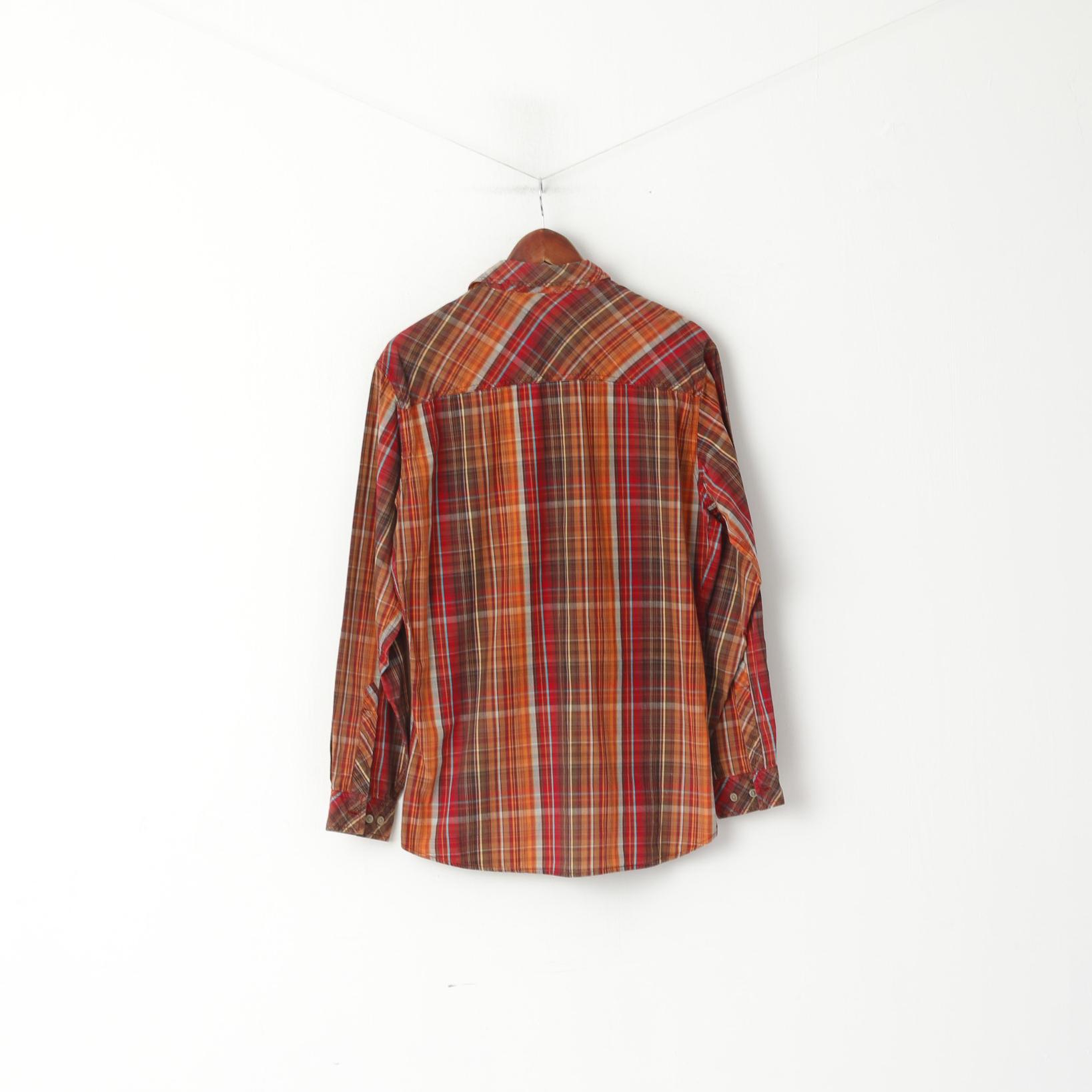 Marlboro Classics Men L Casual Shirt Red Multi Check Vintage Cotton  Outdoor Long Sleeve Top