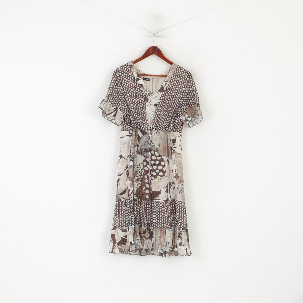 Gerry Weber Women 20 46 Dress Brown 100% Silk Multi Printed V Neck Elegant