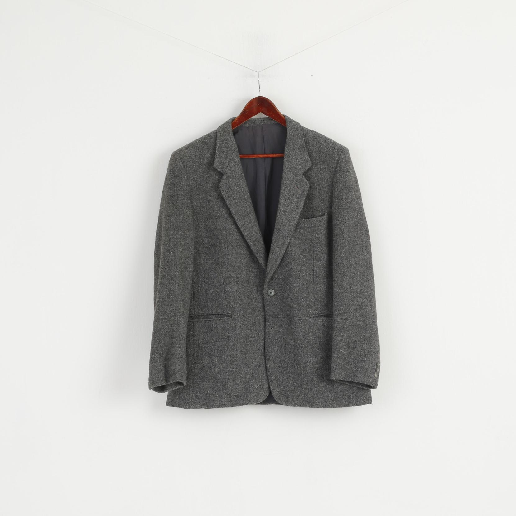 BHS Uomo 44 Blazer Grigio Pura lana vergine monopetto Made in Jugoslavia