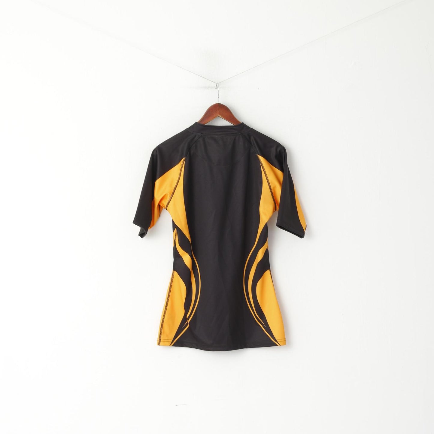 Nuova maglietta Kooga da donna L nera, vestibilità aderente, curva, maglia da rugby