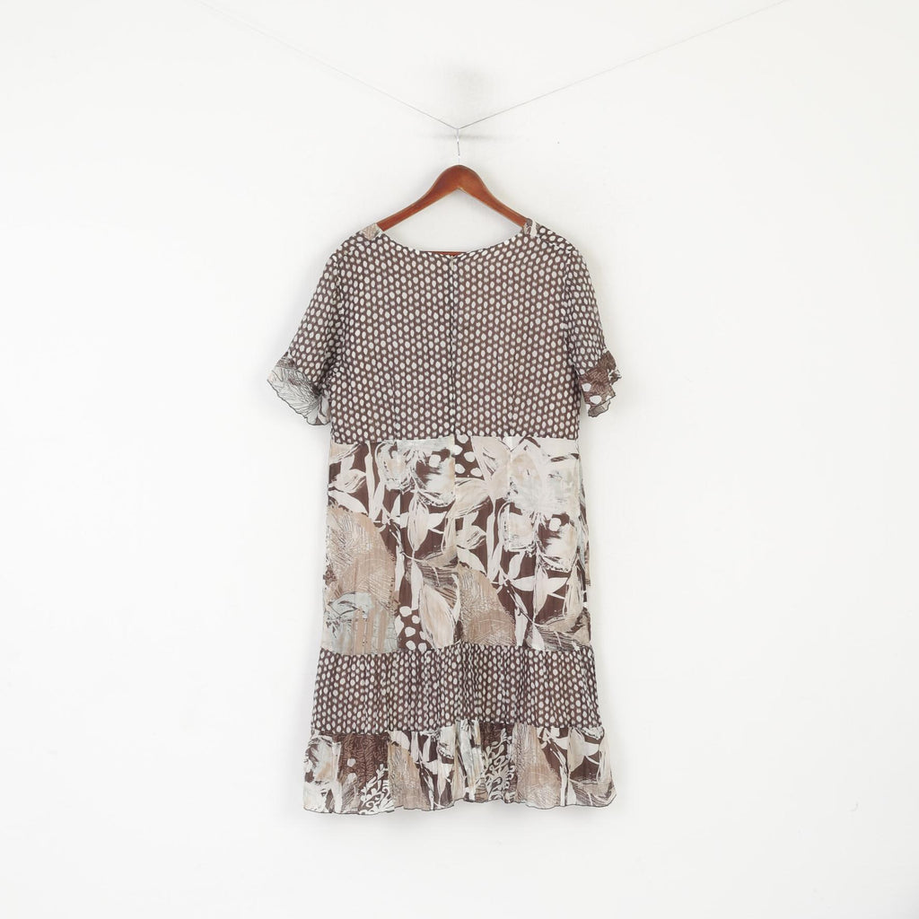 Gerry Weber Women 20 46 Dress Brown 100% Silk Multi Printed V Neck Elegant