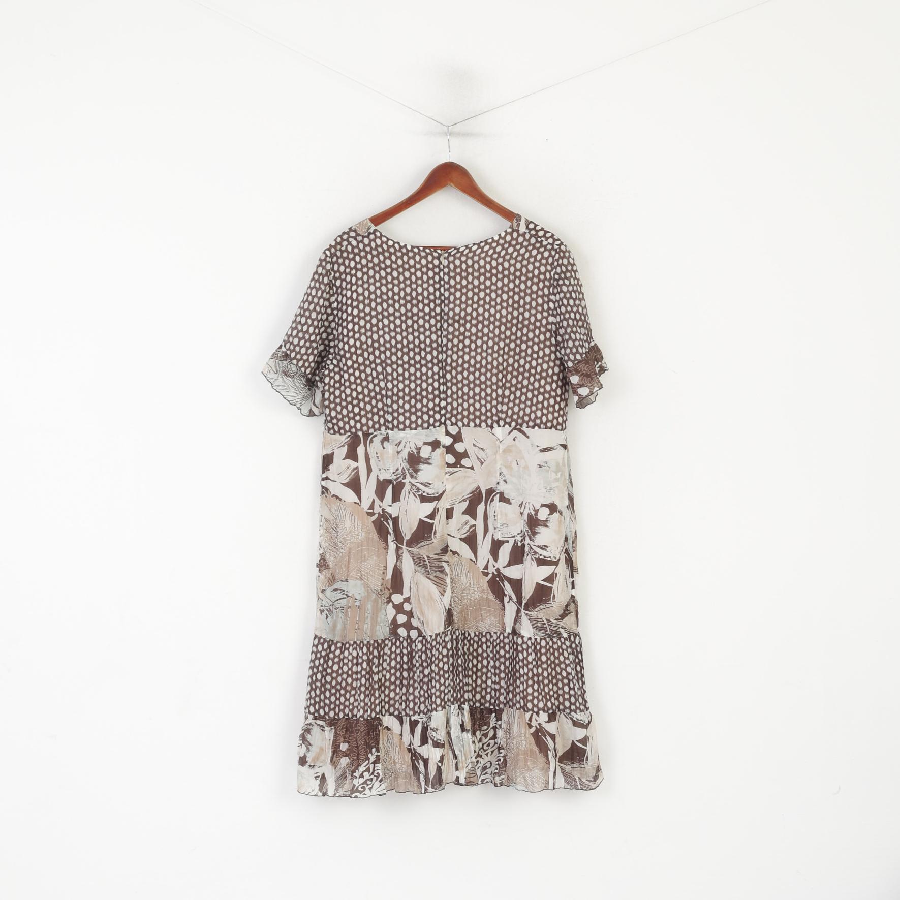 Gerry Weber Women 20 46 Dress Brown 100% Silk Multi Printed V Neck Elegant