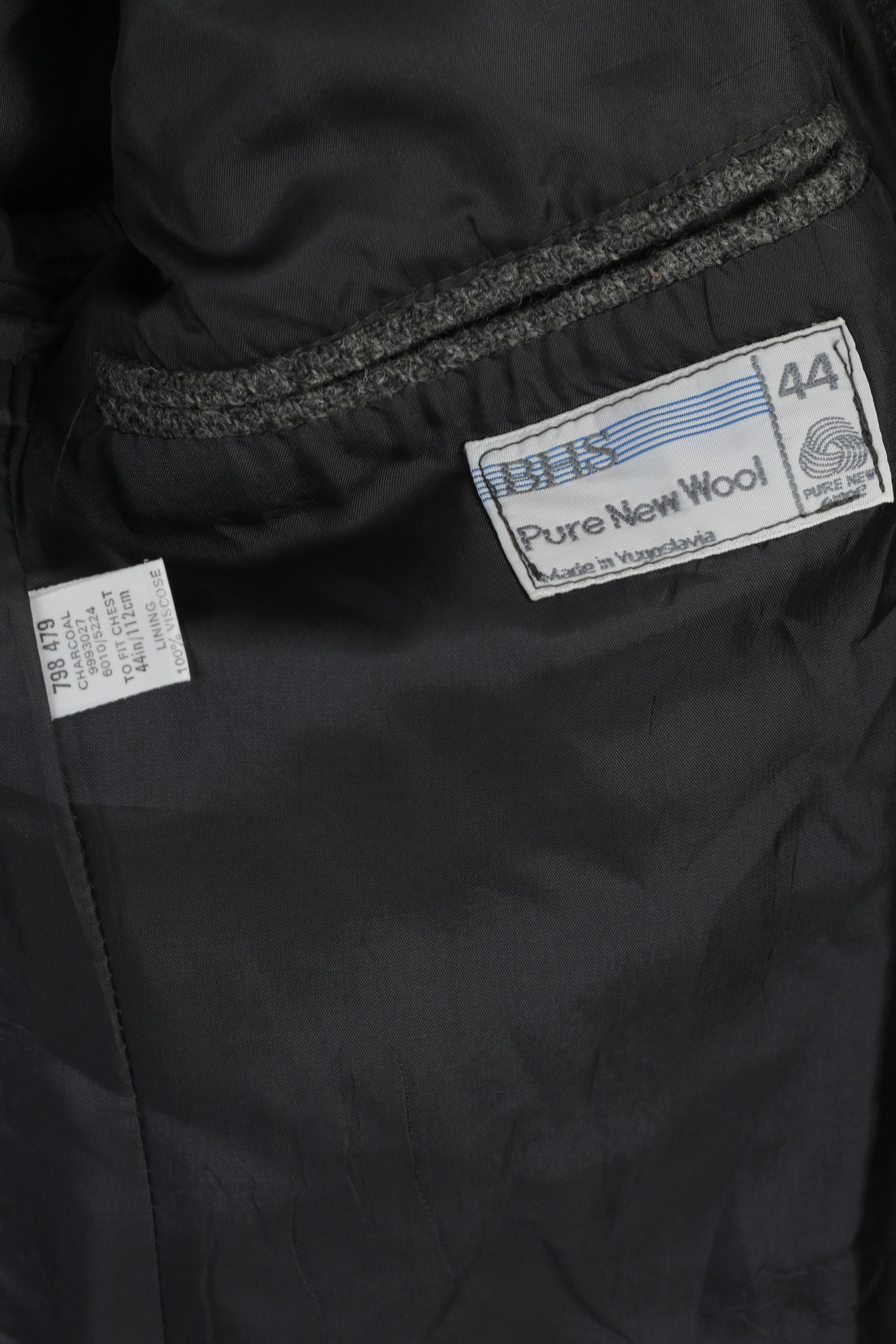 BHS Uomo 44 Blazer Grigio Pura lana vergine monopetto Made in Jugoslavia