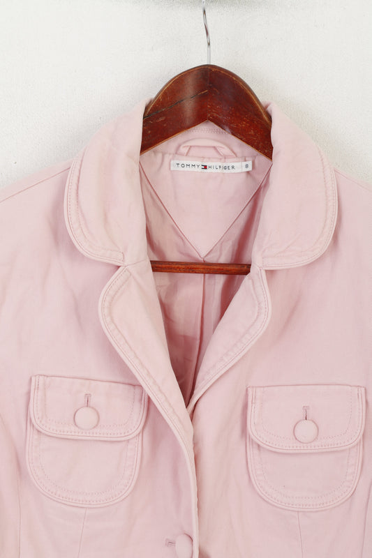 Tommy Hilfiger Women 8 S Blazer Pink Cotton Cropped Shoulder Pads Jacket
