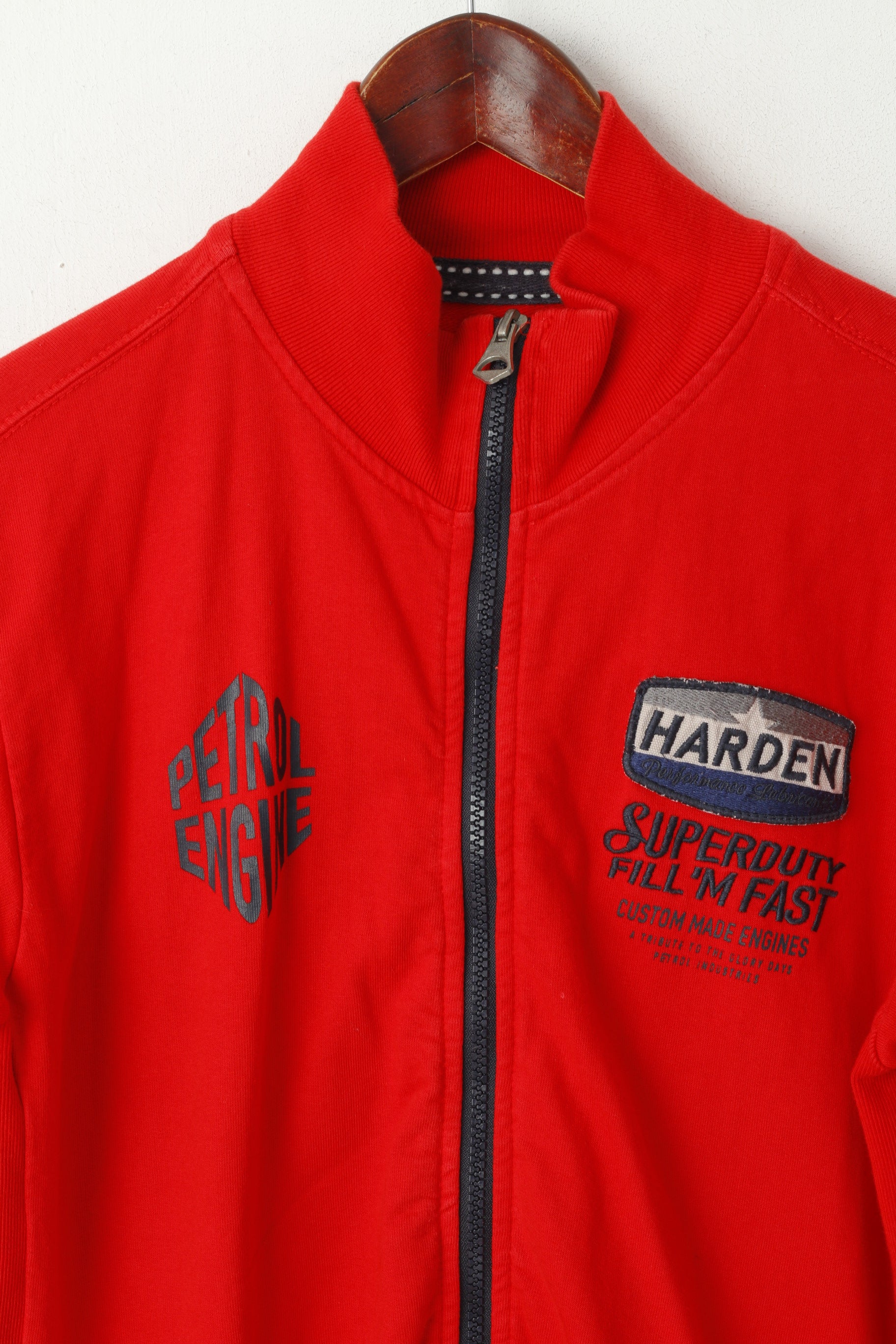 Petrol Industries Men 176 M Sweatshirt Red Cotton Emroidered Engine Zip Up Top