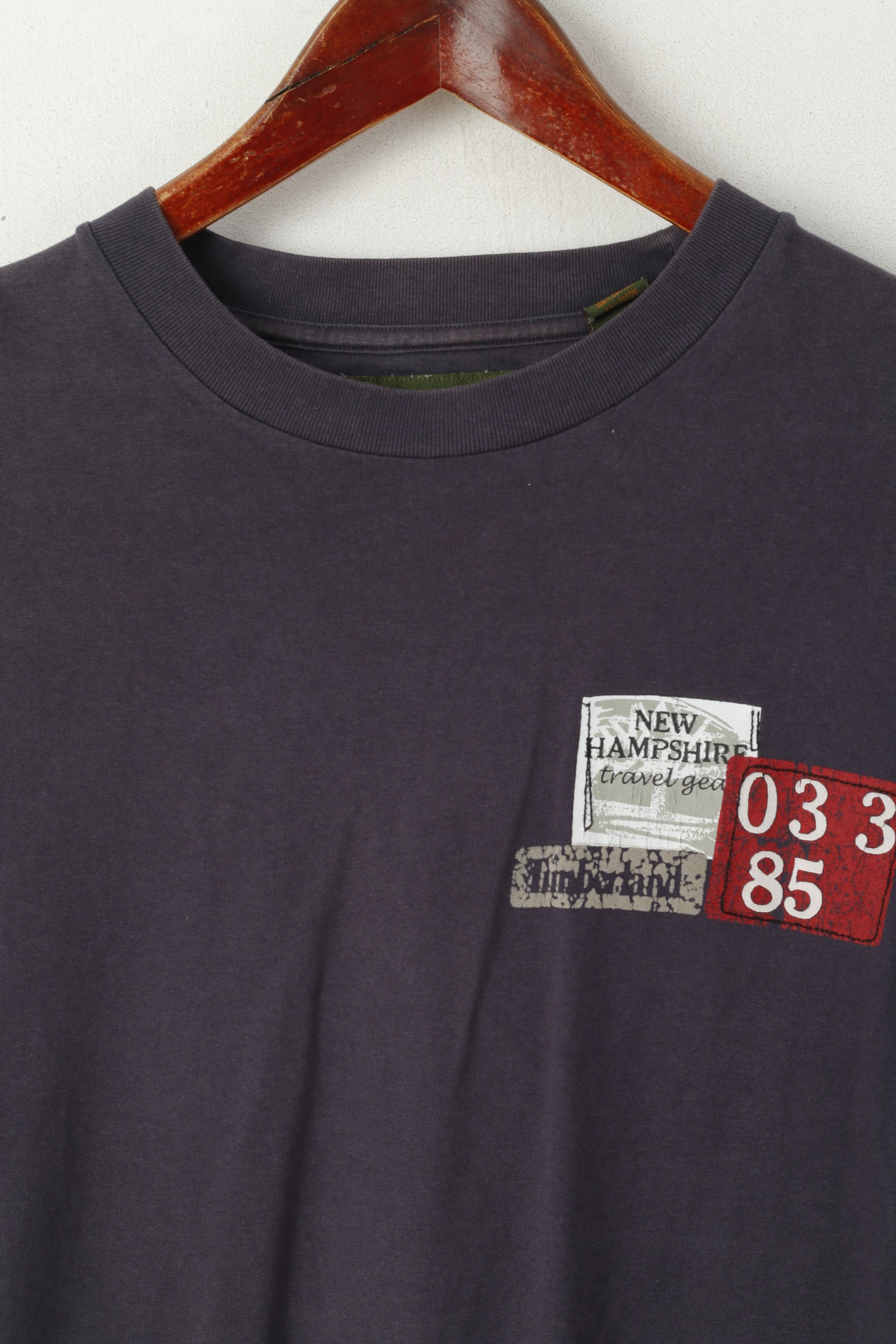 Timberland Men M (S) T-Shirt Navy Cotton Vintage New Hampshire Crew NeckTop