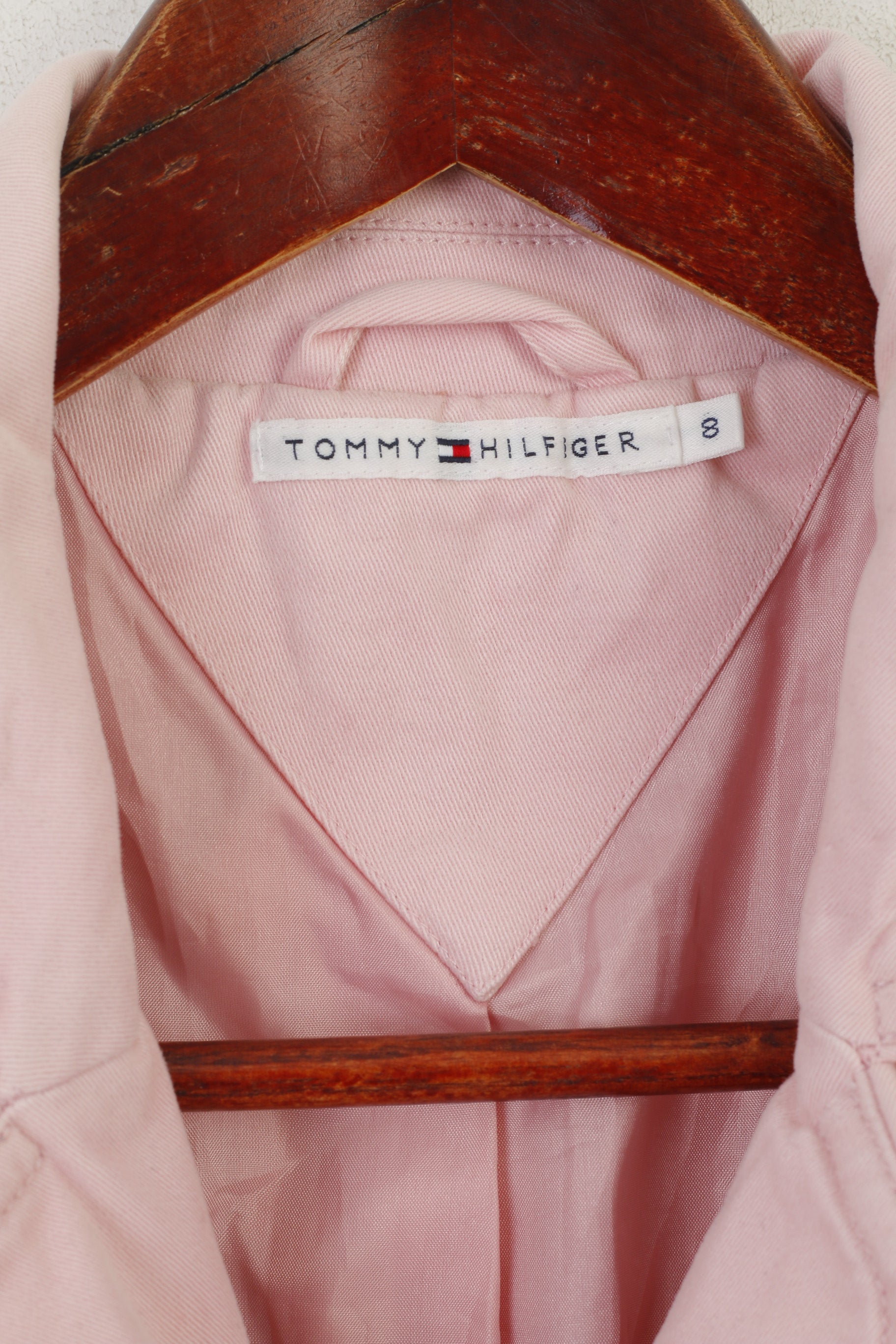 Tommy Hilfiger Women 8 S Blazer Pink Cotton Cropped Shoulder Pads Jacket