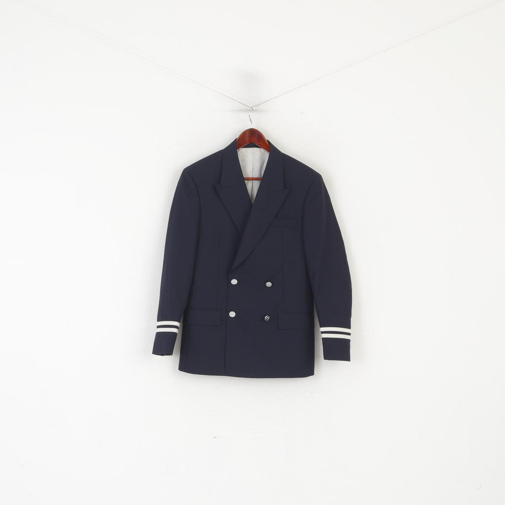 Julien Mac donald Men 34 Short Blazer Navy Wool Marine Double Breasted Jacket
