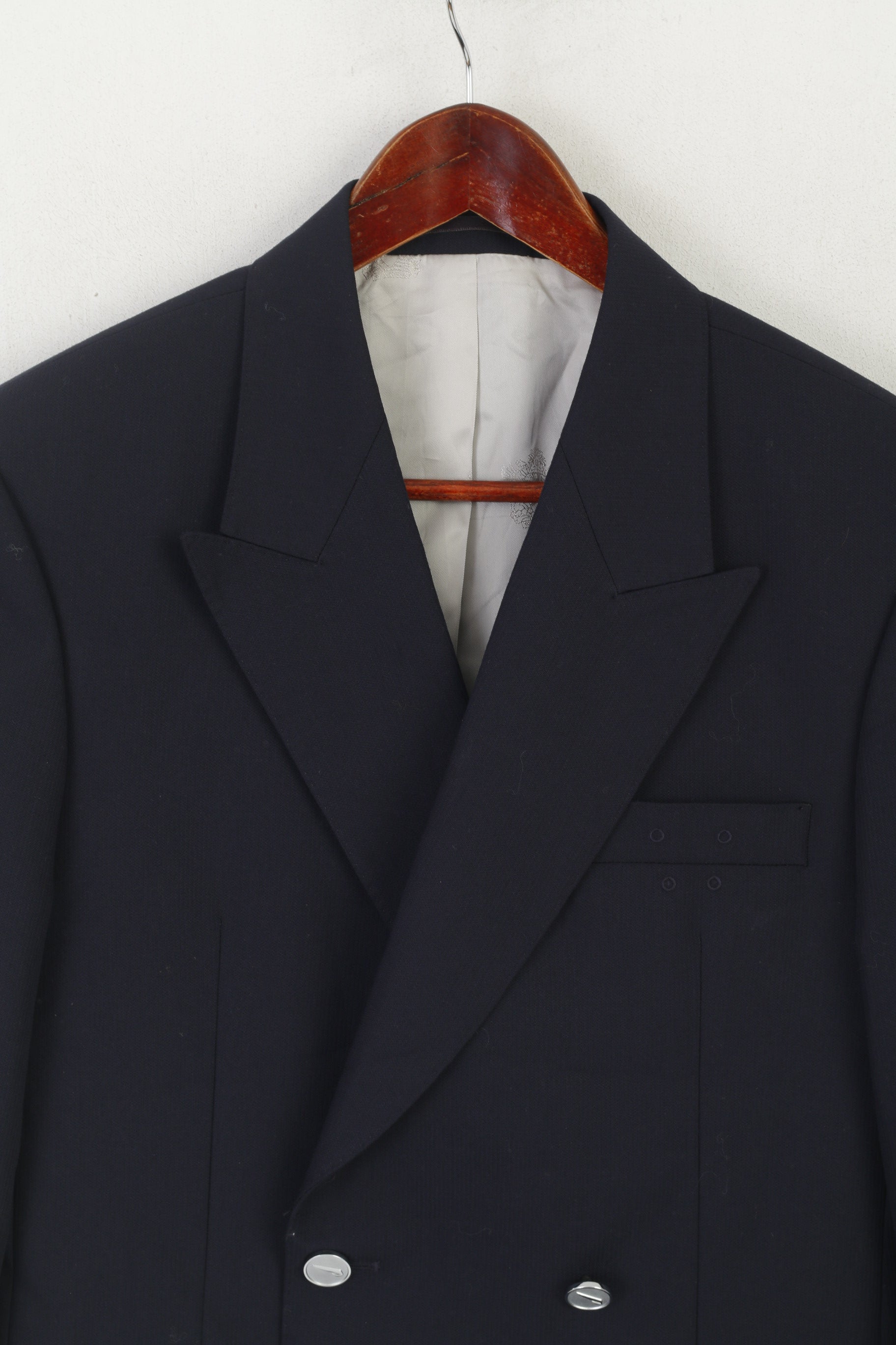 Julien Mac donald Men 34 Short Blazer Navy Wool Marine Double Breasted Jacket