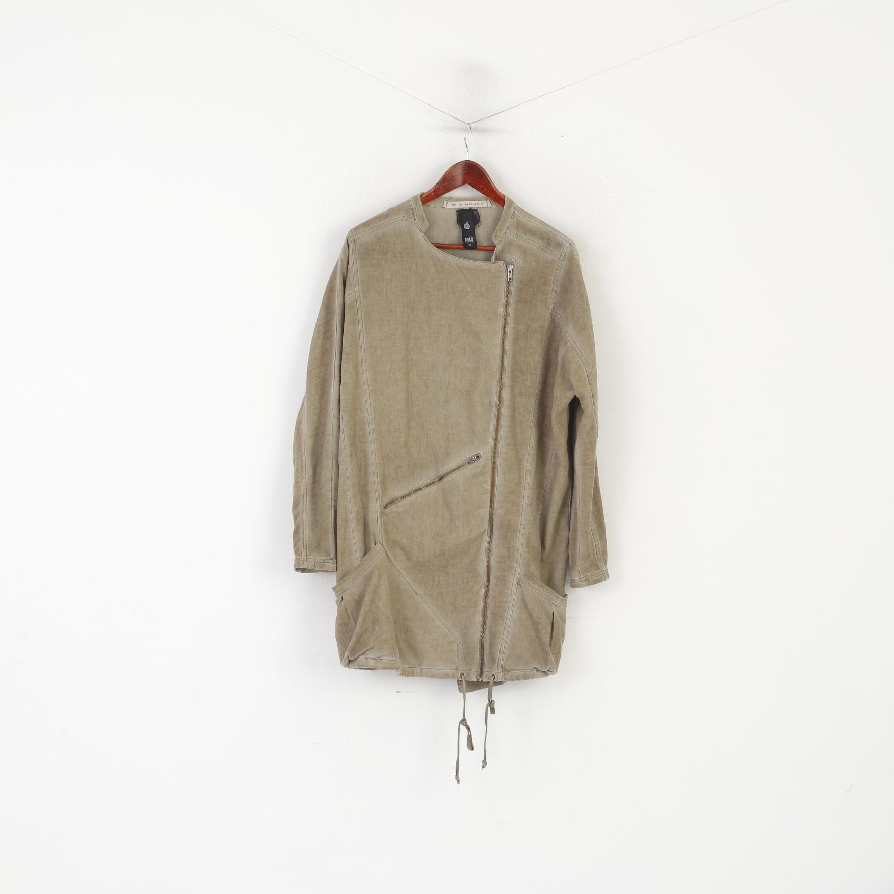 Nu by Staff Tunique XS pour femme en coton et lin marron surdimensionné avec fermeture éclair