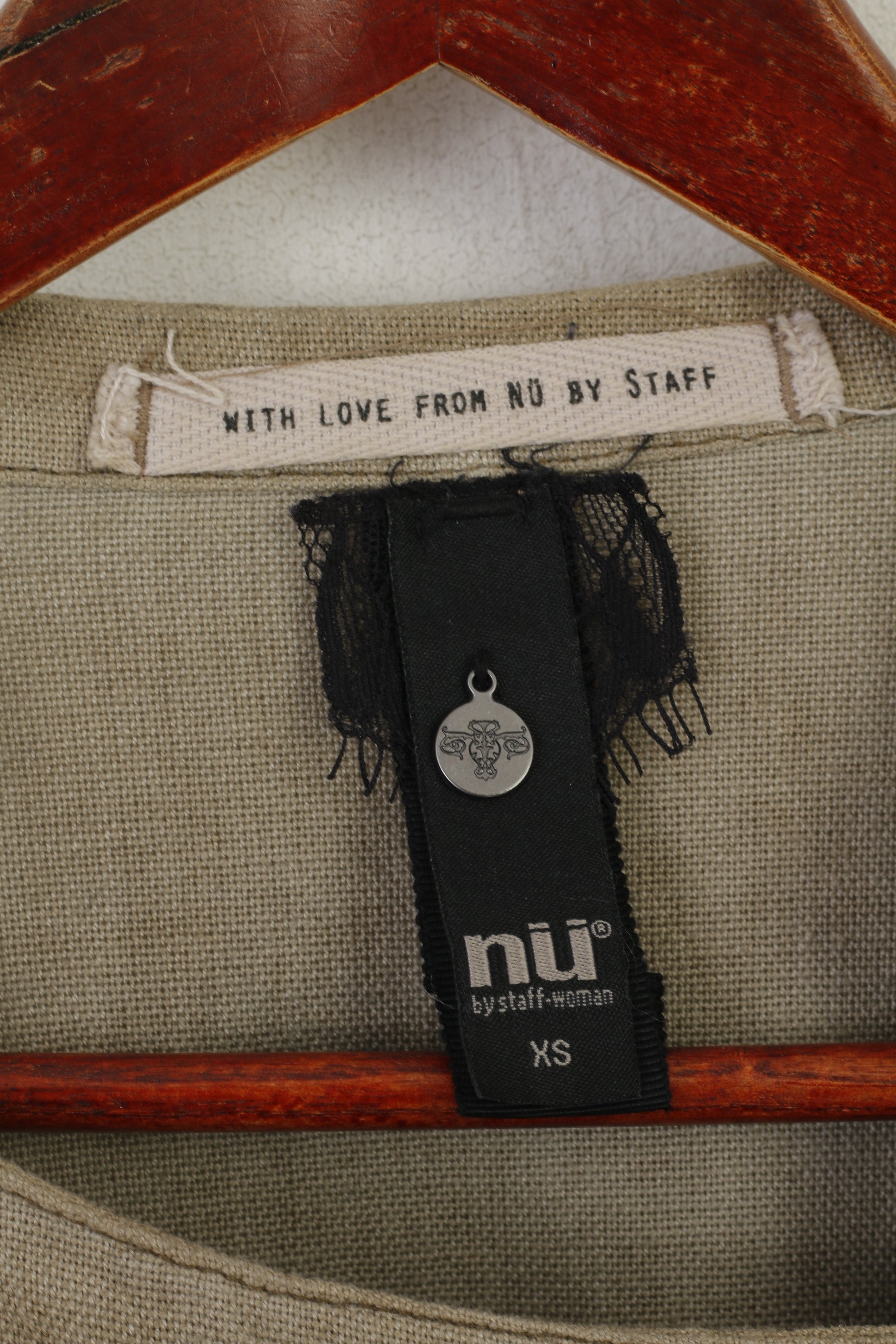 Nu by Staff Tunique XS pour femme en coton et lin marron surdimensionné avec fermeture éclair