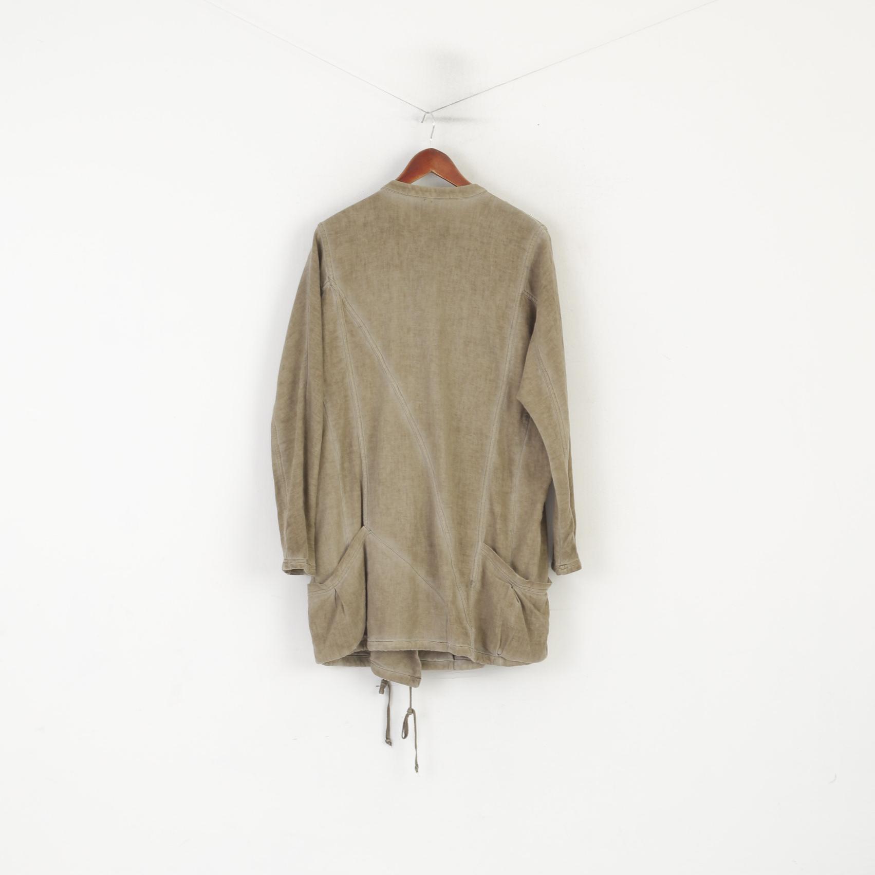 Nu by Staff Tunique XS pour femme en coton et lin marron surdimensionné avec fermeture éclair