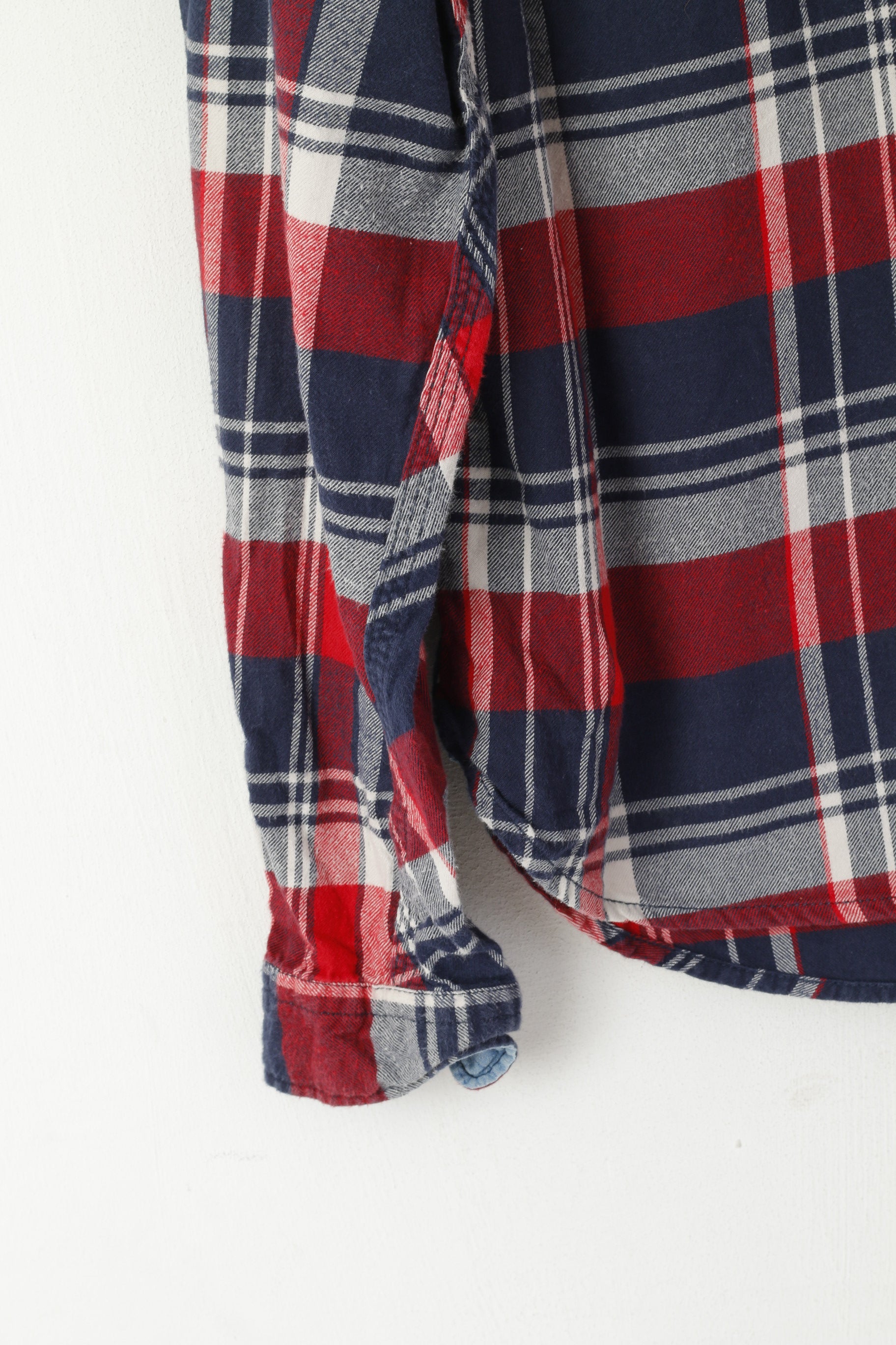 Pretty Green Men L Casual Shirt Red Check Pullover Cotton Long Sleeve Top