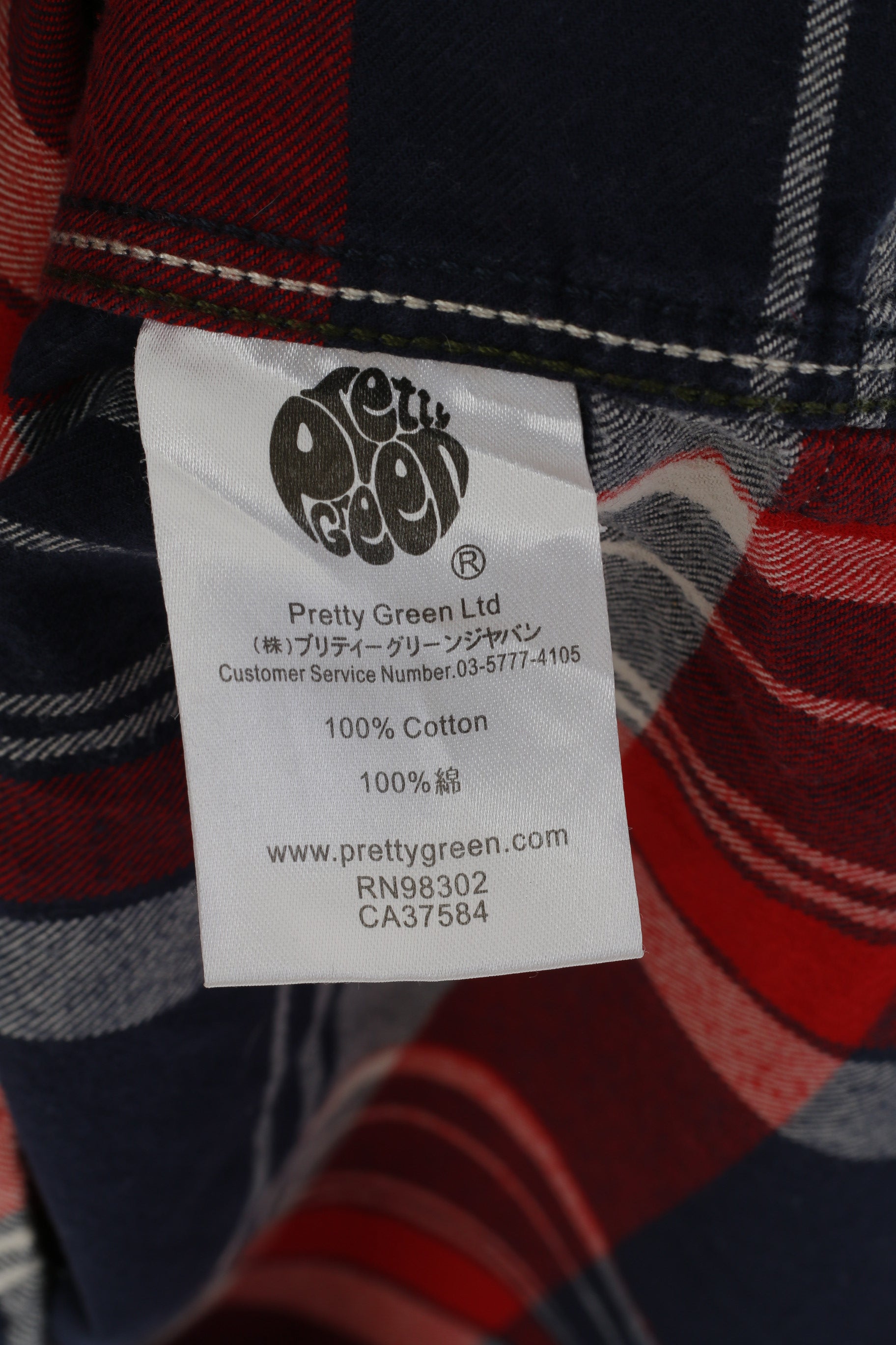 Pretty Green Men L Casual Shirt Red Check Pullover Cotton Long Sleeve Top