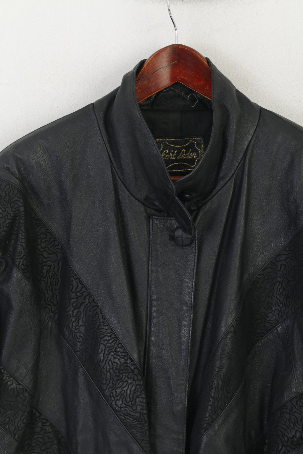 Vintage Women XL Jacket Black Leather Bat Bomber Shoulder Pads Retro Top