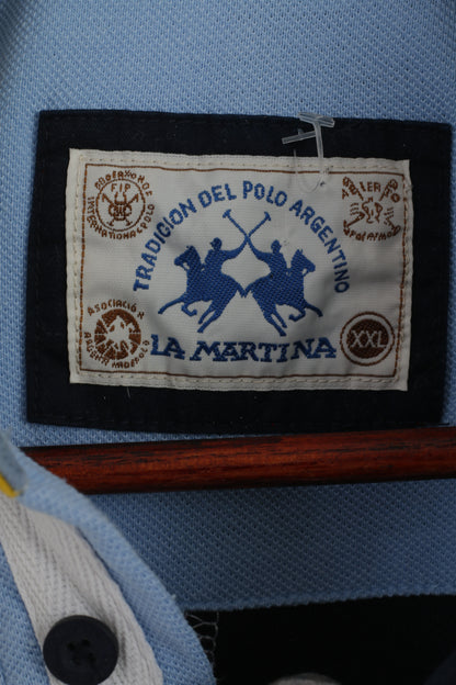 Polo La Martina da uomo XXL (XL) Top in cotone bianco blu scuro Del Polo Argentino