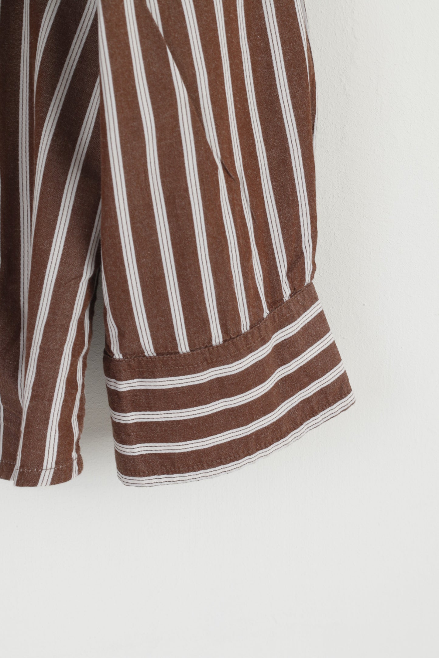 Joe Brown Men XL (XXL) Casual Shirt Brown White Striped Cotton Long Sleeve Top