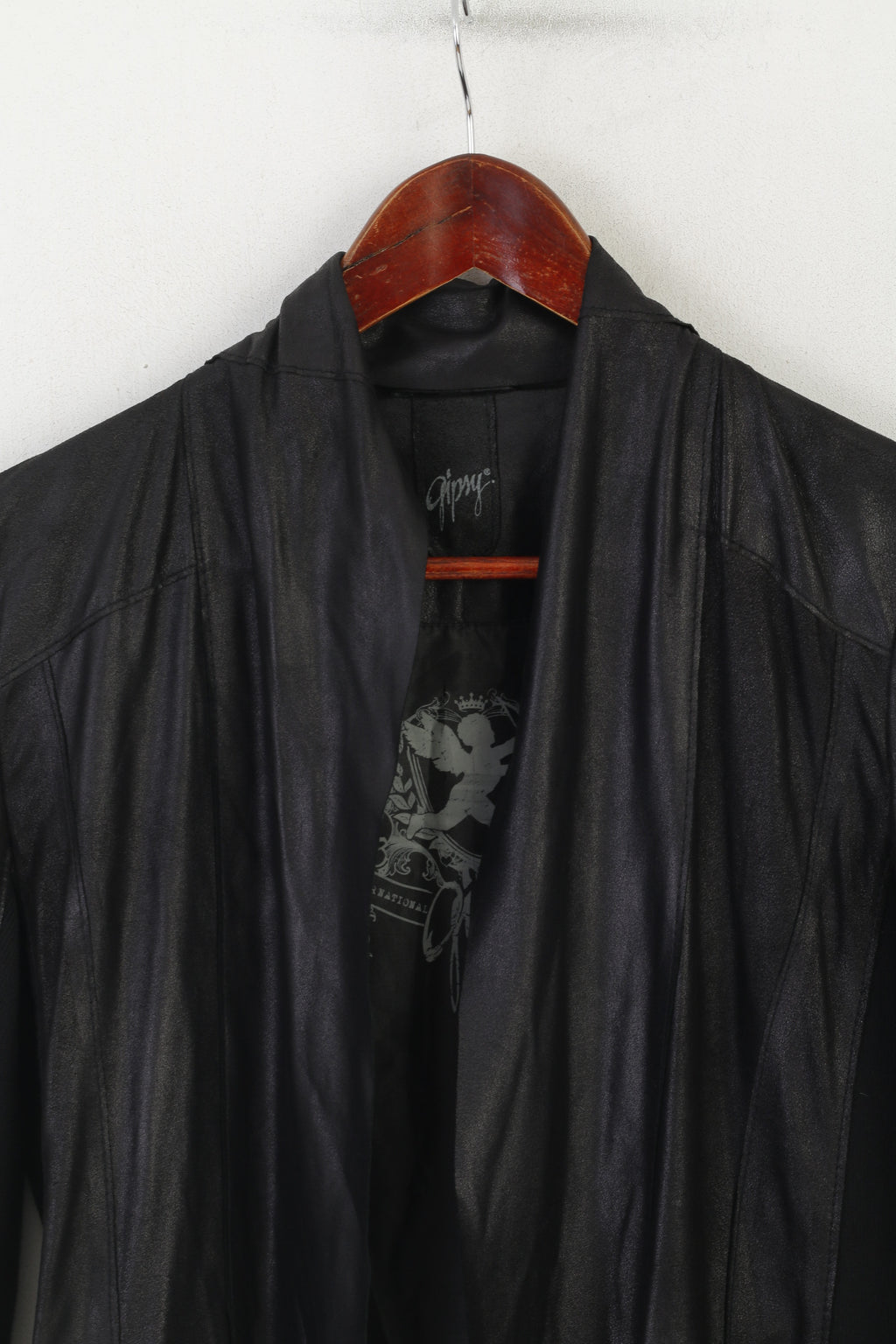 Gipsy di Mauritius Giacca da donna con rivestimento in pelle nera Boho Acymetric Top