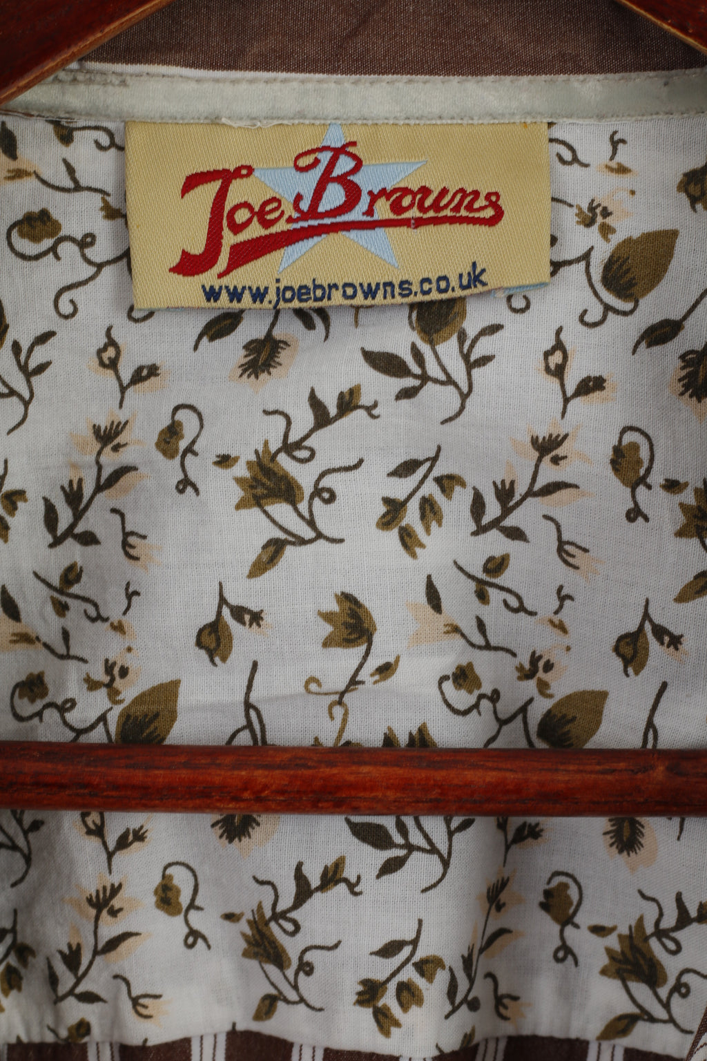 Joe Brown Men XL (XXL) Casual Shirt Brown White Striped Cotton Long Sleeve Top