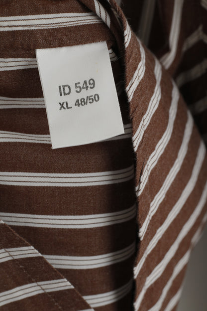 Joe Brown Men XL (XXL) Casual Shirt Brown White Striped Cotton Long Sleeve Top