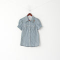 Khujo Women L (M) Casual Shirt Green Blue Check Cotton Rooftop Short Sleeve Top