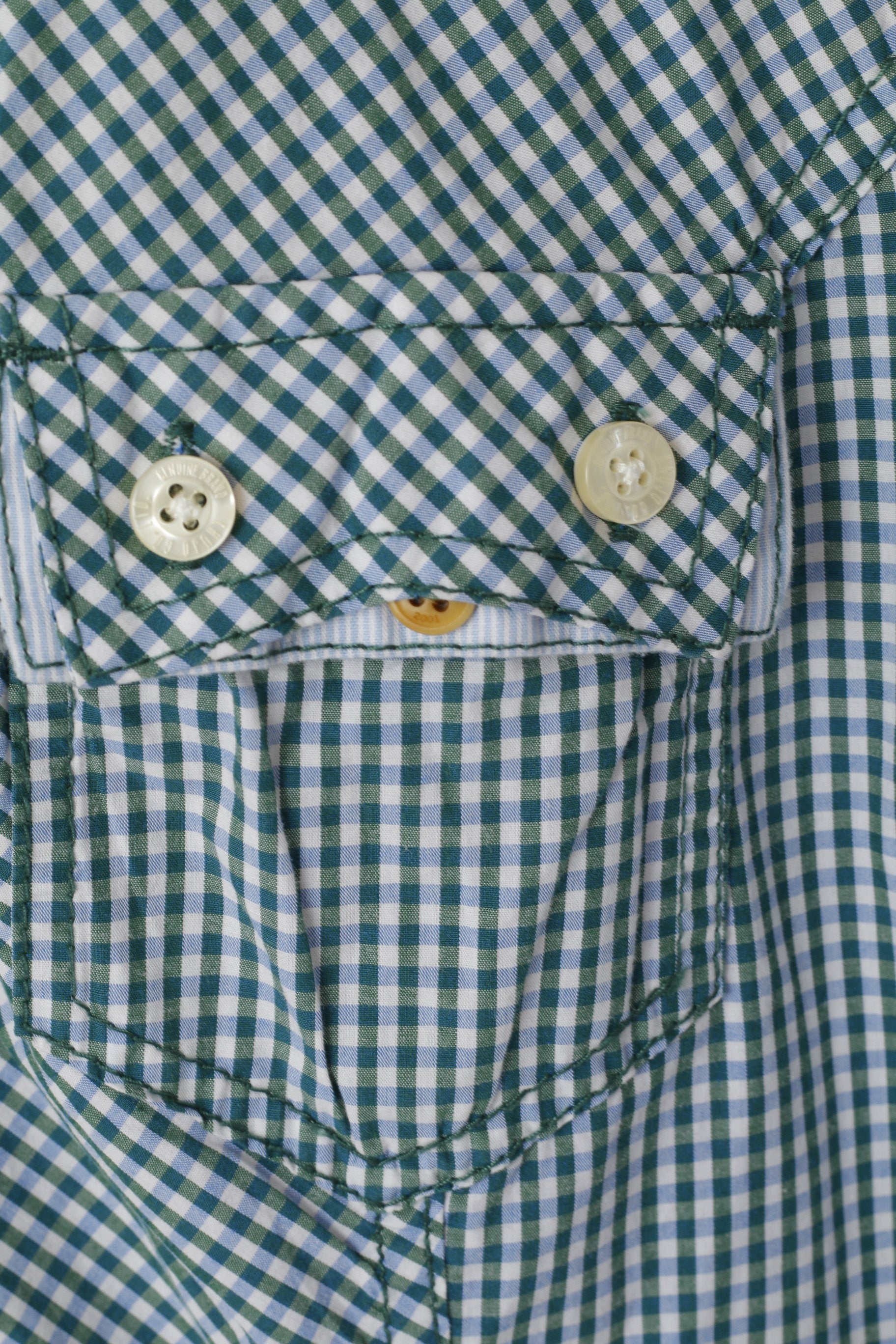 Khujo Women L (M) Casual Shirt Green Blue Check Cotton Rooftop Short Sleeve Top