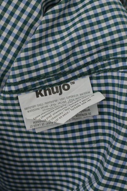 Khujo Women L (M) Casual Shirt Green Blue Check Cotton Rooftop Short Sleeve Top