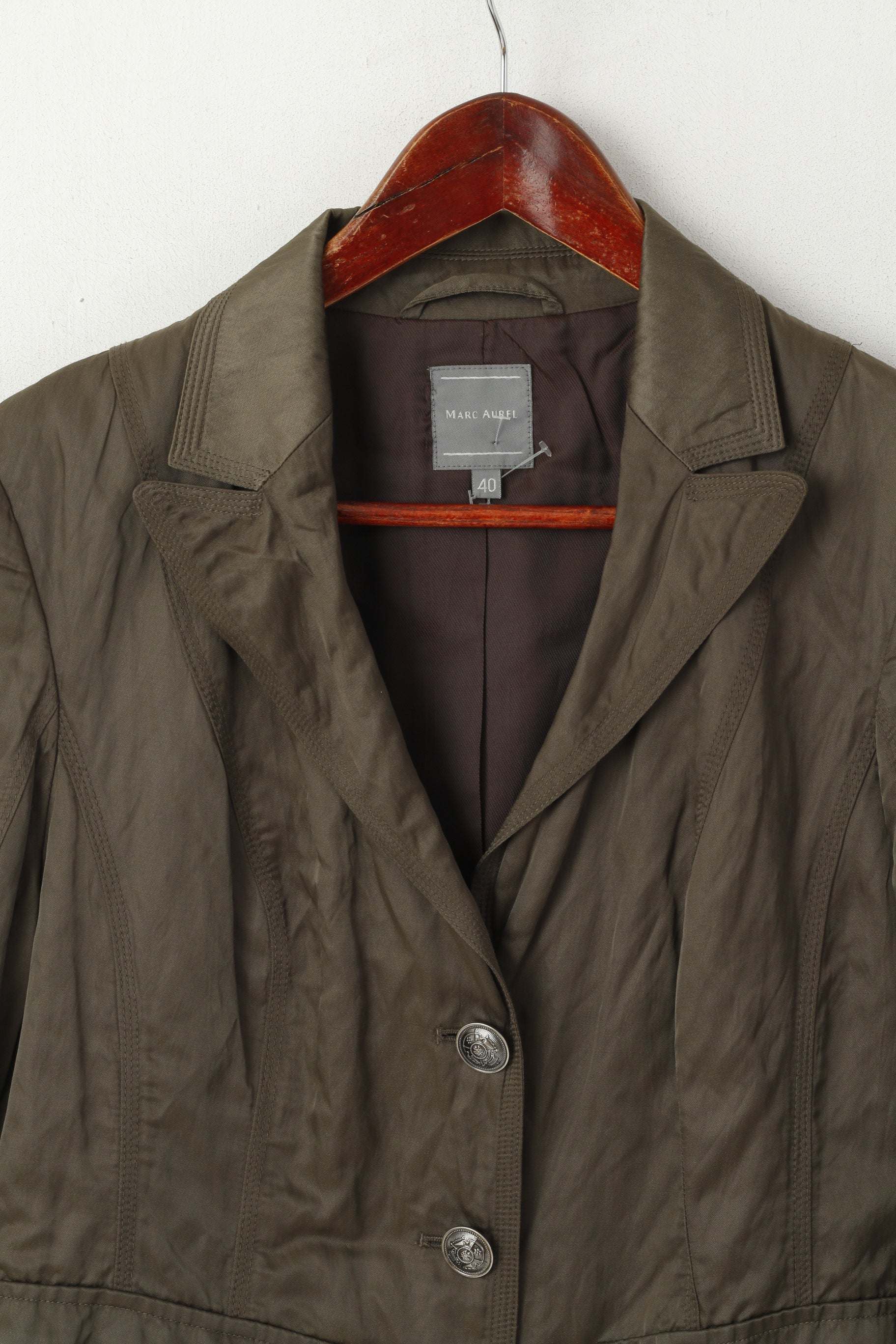 Marc Aurel Donna 40 M Blazer Giacca monopetto retrò in nylon kaki lucido