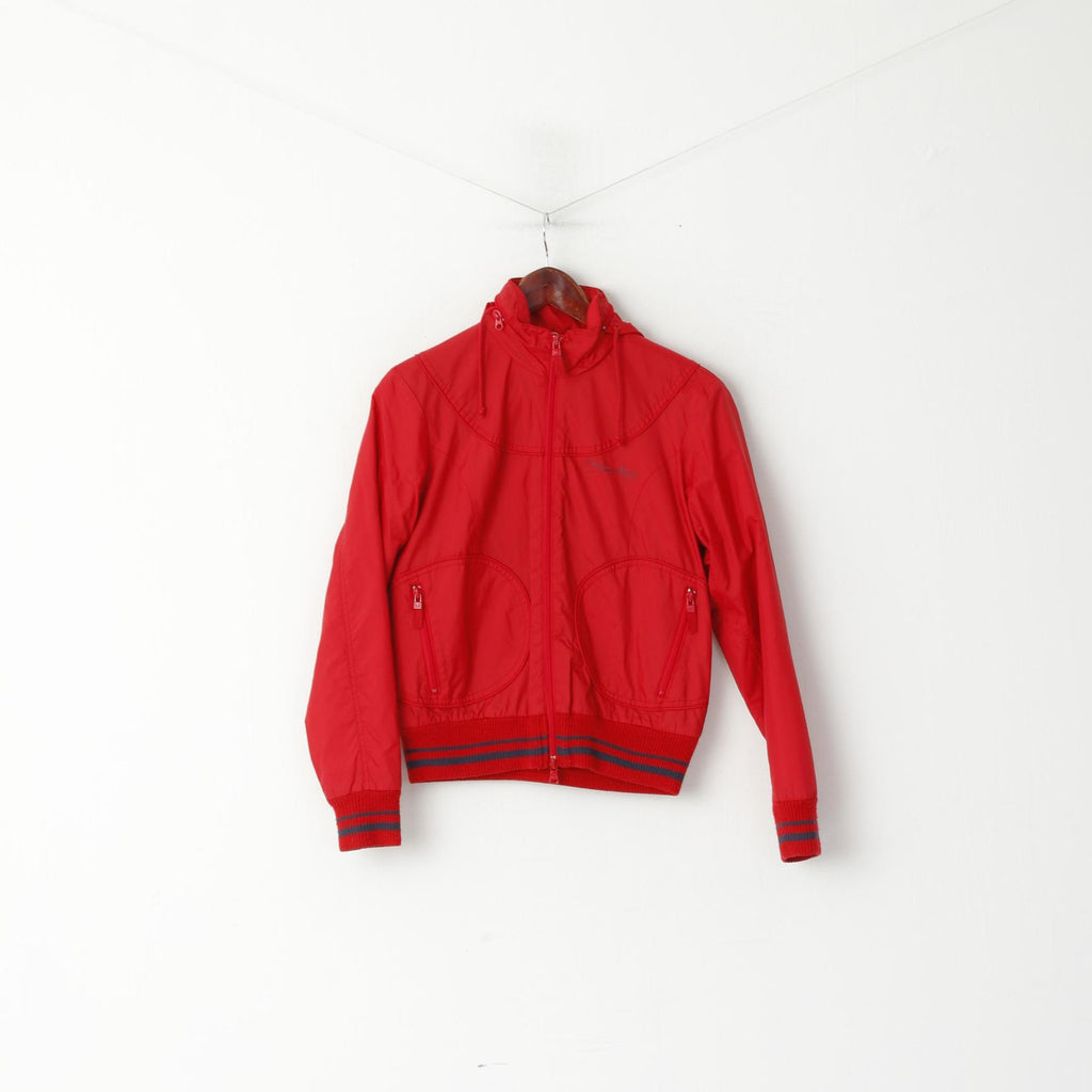 Polo Jeans Ralph Lauren Women S Jacket Red Nylon Waterproof Hidden Hood Zip Up Top