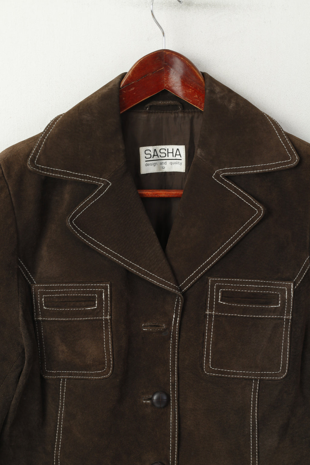 Sasha Women 12 M Jacket Brown Leather Vintage Single Breasted Blazer