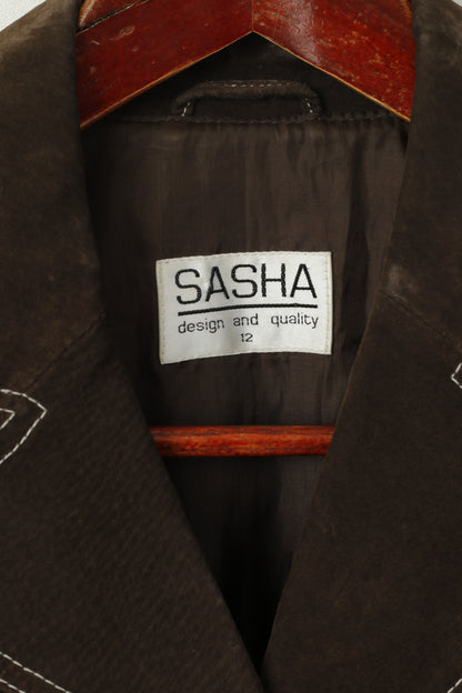Sasha Women 12 M Jacket Brown Leather Vintage Single Breasted Blazer