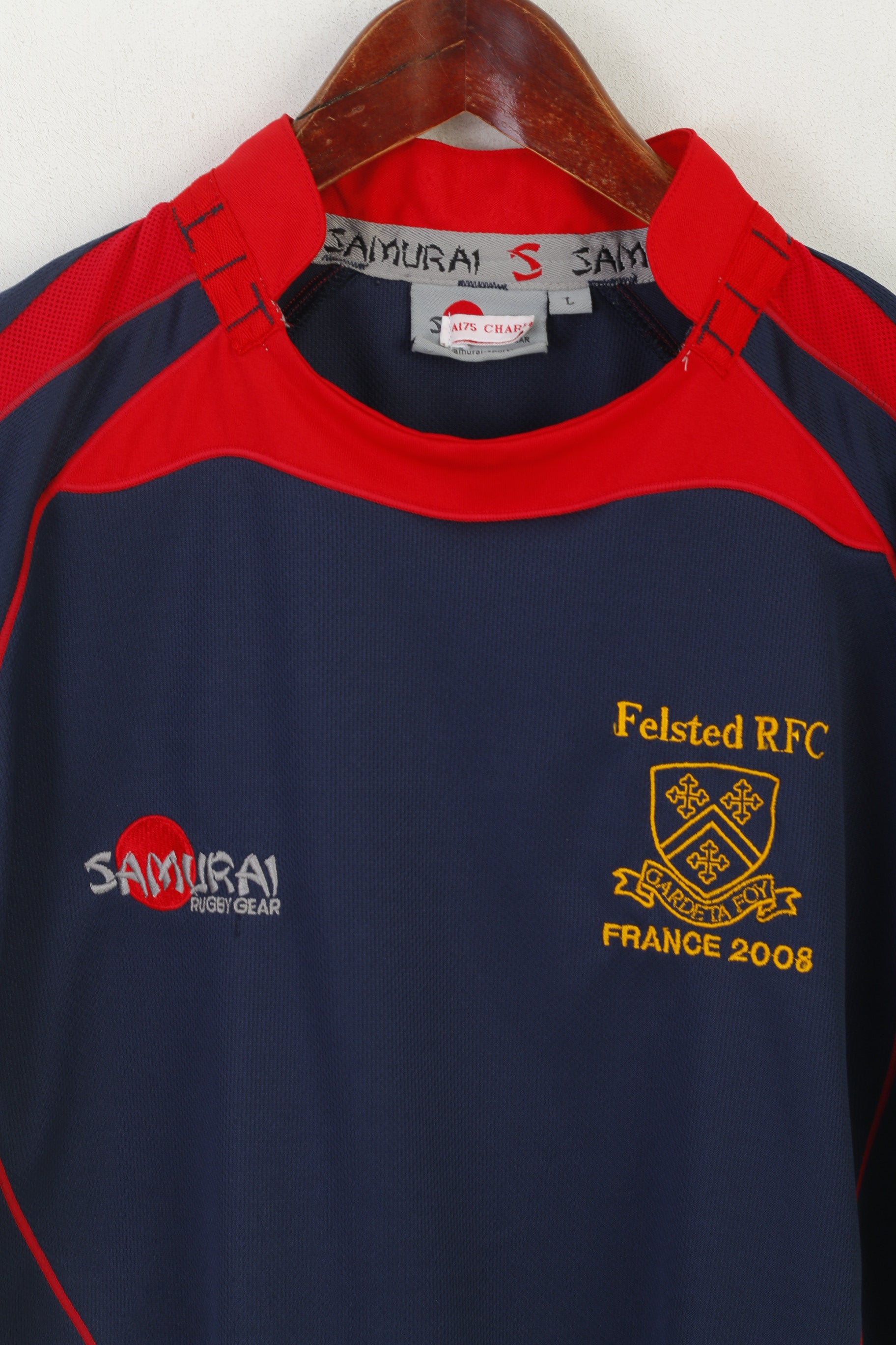 Samurai Felsted RFC Hommes L Chemise Marine Rugby France 2008 Sportswear Jersey Top