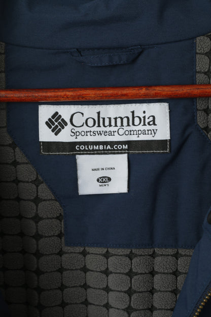 Columbia Sportswear Men XXL Bomber Jacket Navy Nylon Waterproof Fleece Lined Top