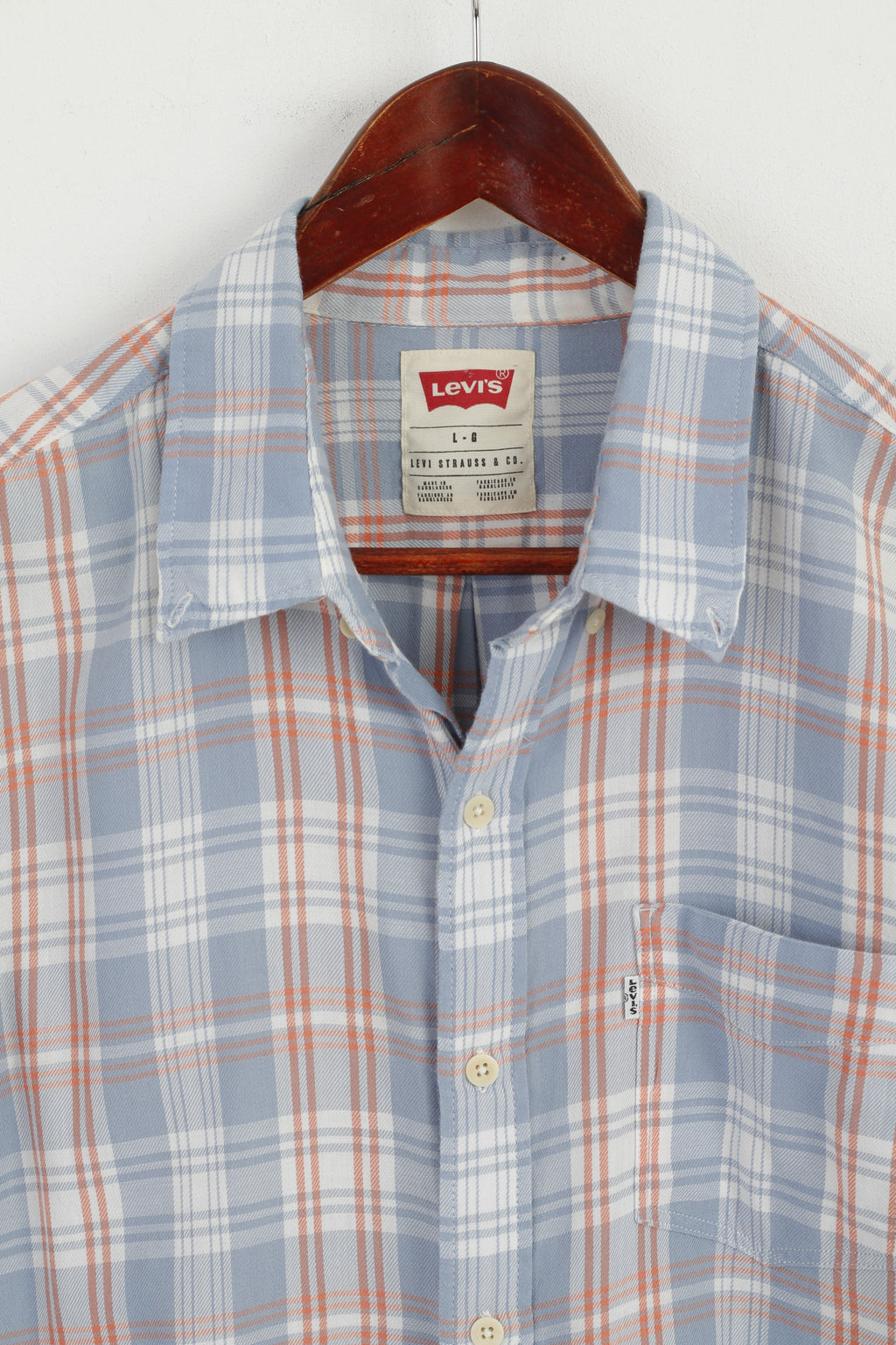 Levi's Men L Casual Shirt Blue Soft Cotton Check Pocket Long Sleeve Top