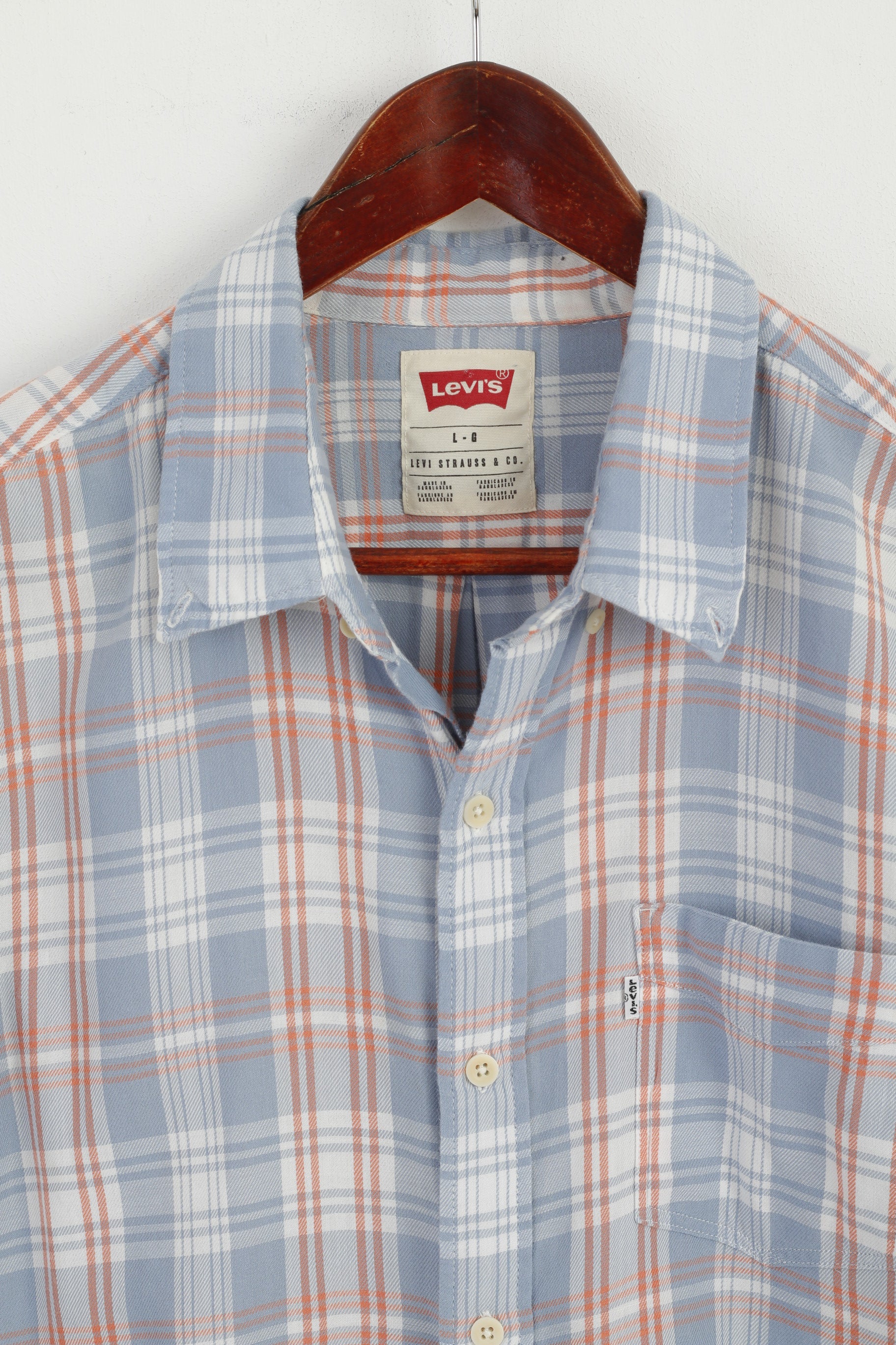 Levi's Men L Casual Shirt Blue Soft Cotton Check Pocket Long Sleeve Top