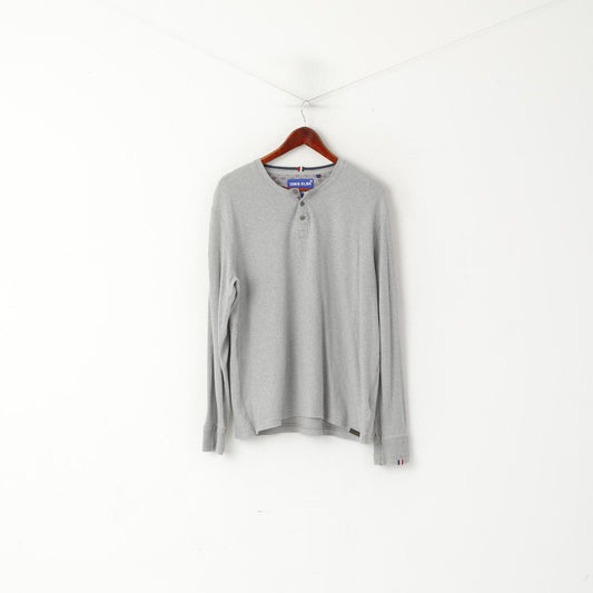 Camicia a maniche lunghe da uomo 2XL Superdry Top elasticizzato Henley Idris Elba in cotone grigio