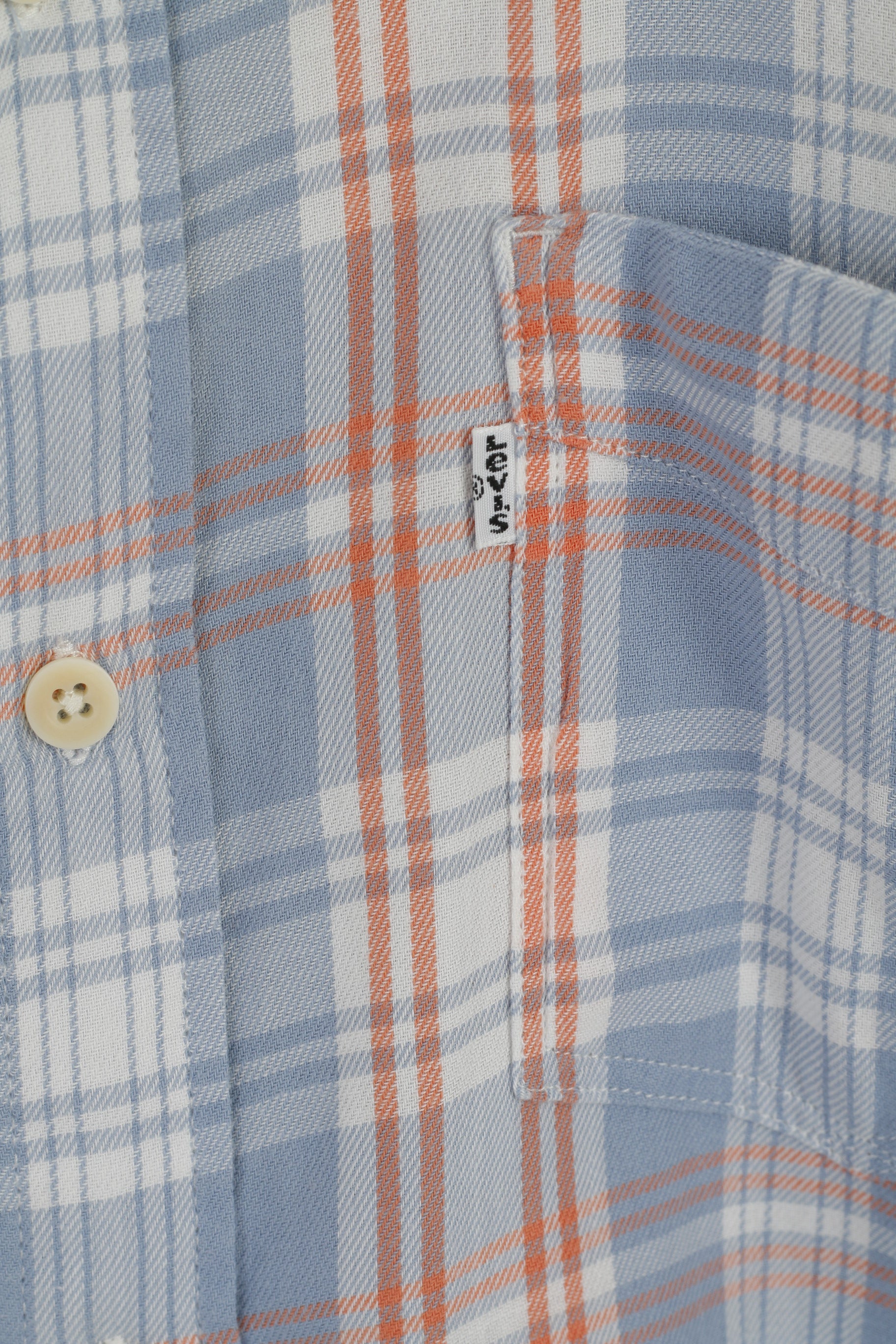 Levi's Men L Casual Shirt Blue Soft Cotton Check Pocket Long Sleeve Top