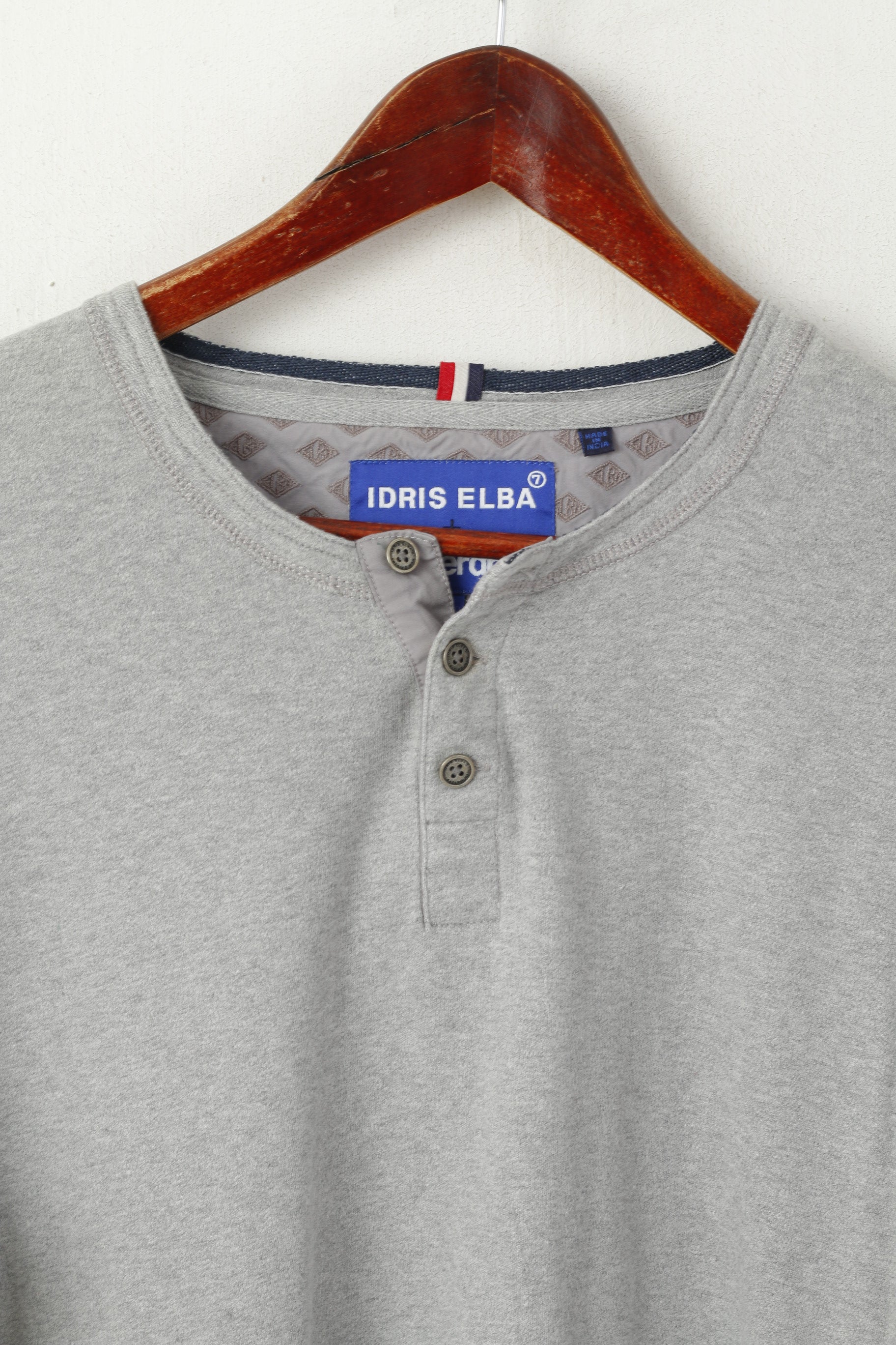 Camicia a maniche lunghe da uomo 2XL Superdry Top elasticizzato Henley Idris Elba in cotone grigio