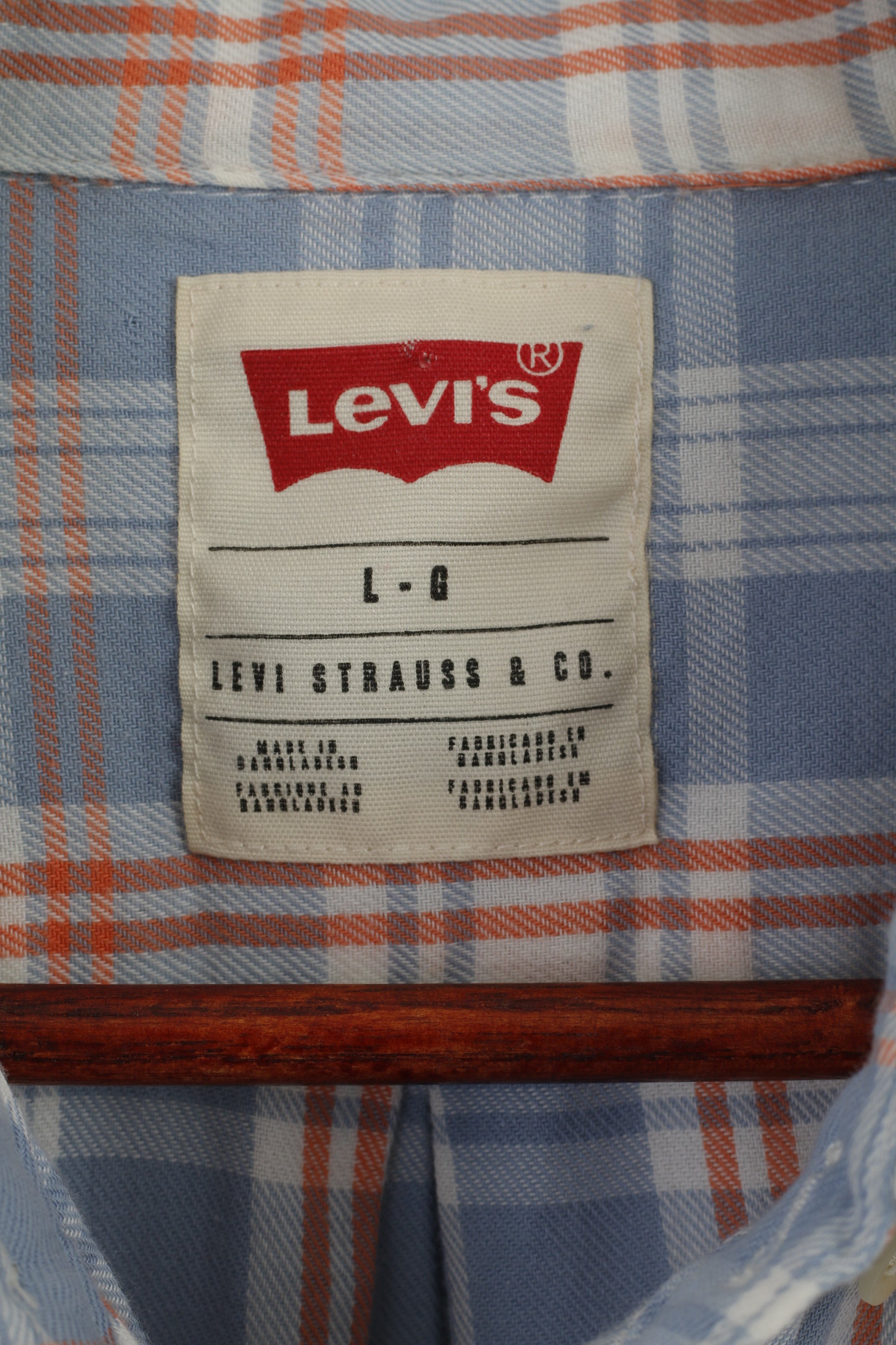 Levi's Men L Casual Shirt Blue Soft Cotton Check Pocket Long Sleeve Top