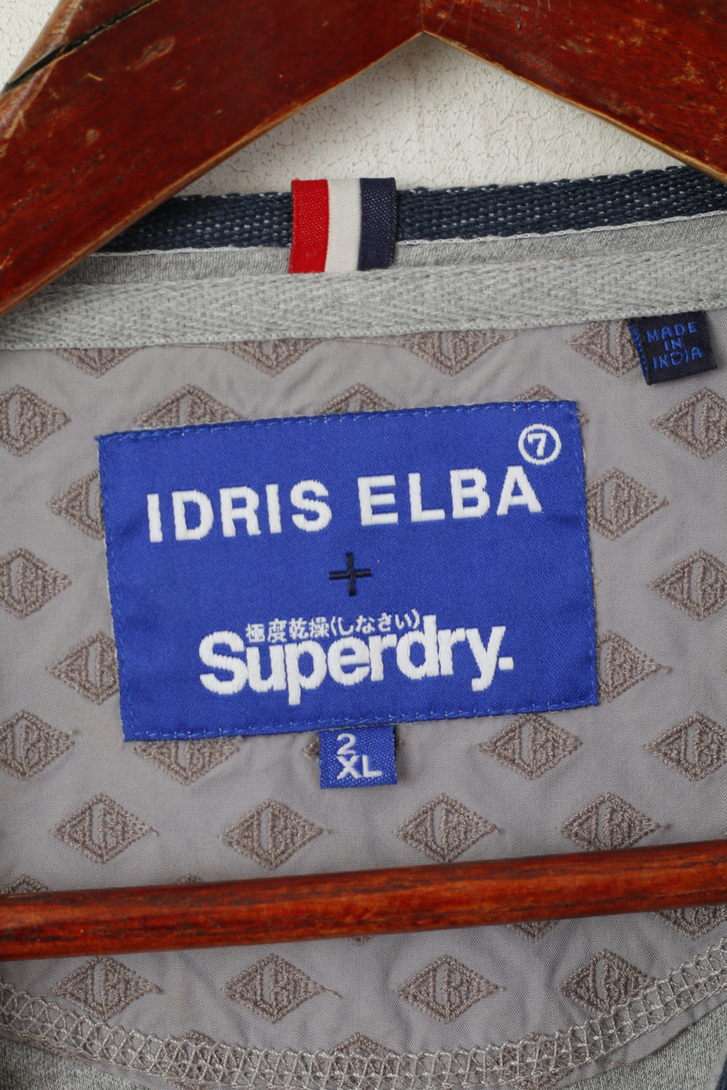 Camicia a maniche lunghe da uomo 2XL Superdry Top elasticizzato Henley Idris Elba in cotone grigio