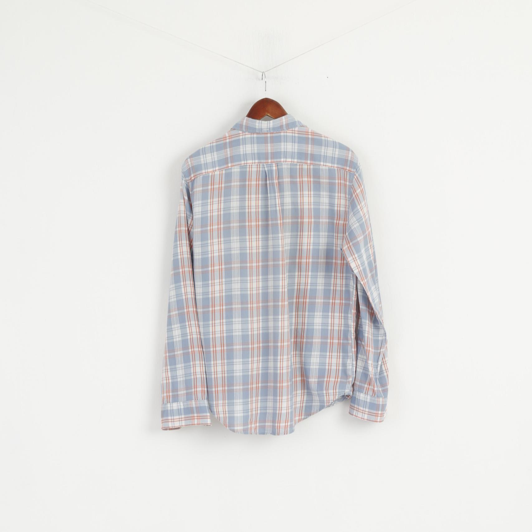 Levi's Men L Casual Shirt Blue Soft Cotton Check Pocket Long Sleeve Top