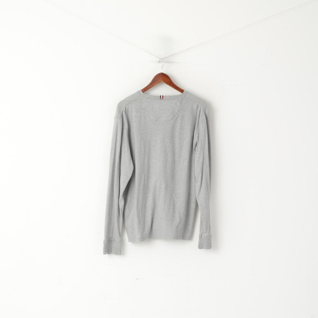 Camicia a maniche lunghe da uomo 2XL Superdry Top elasticizzato Henley Idris Elba in cotone grigio