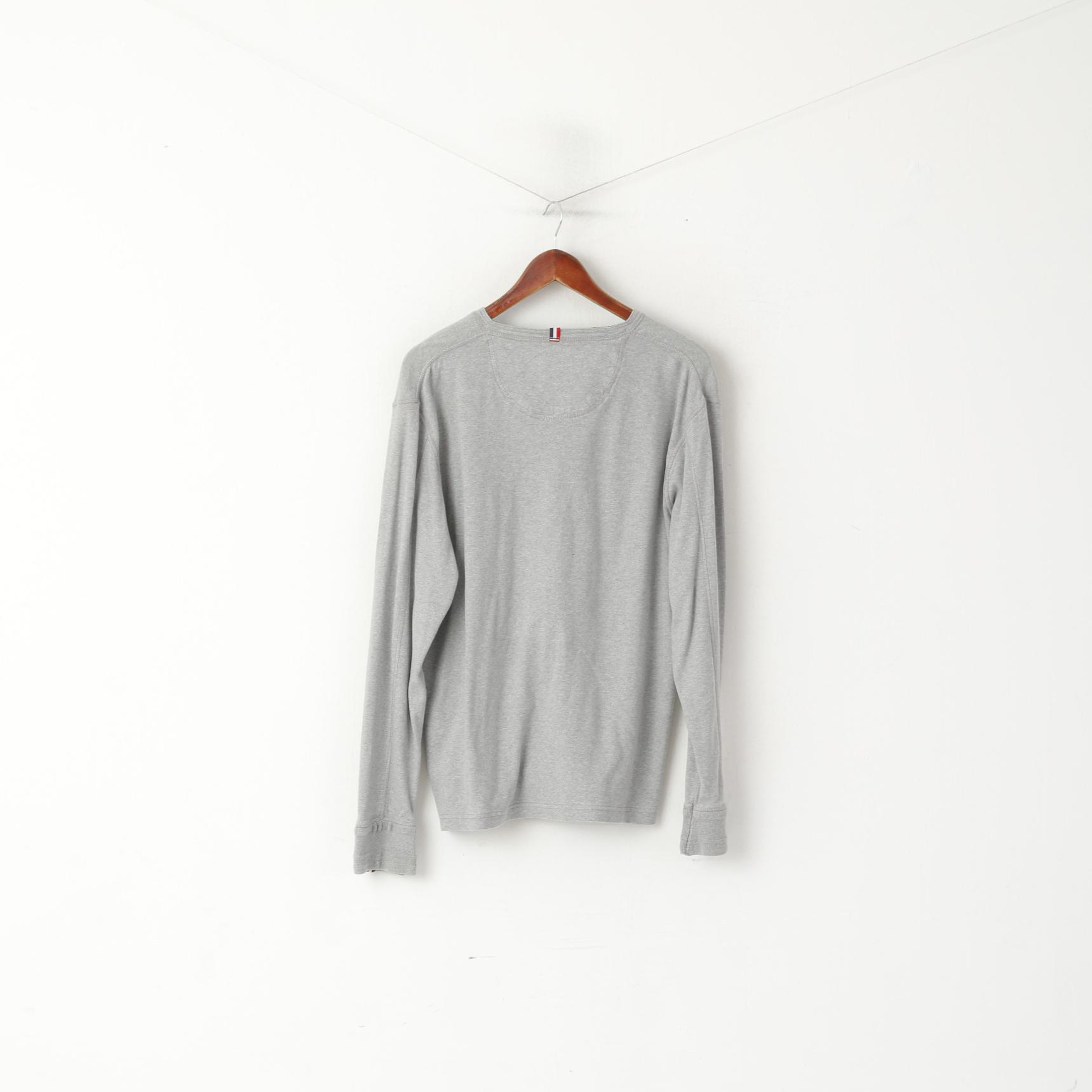 Camicia a maniche lunghe da uomo 2XL Superdry Top elasticizzato Henley Idris Elba in cotone grigio