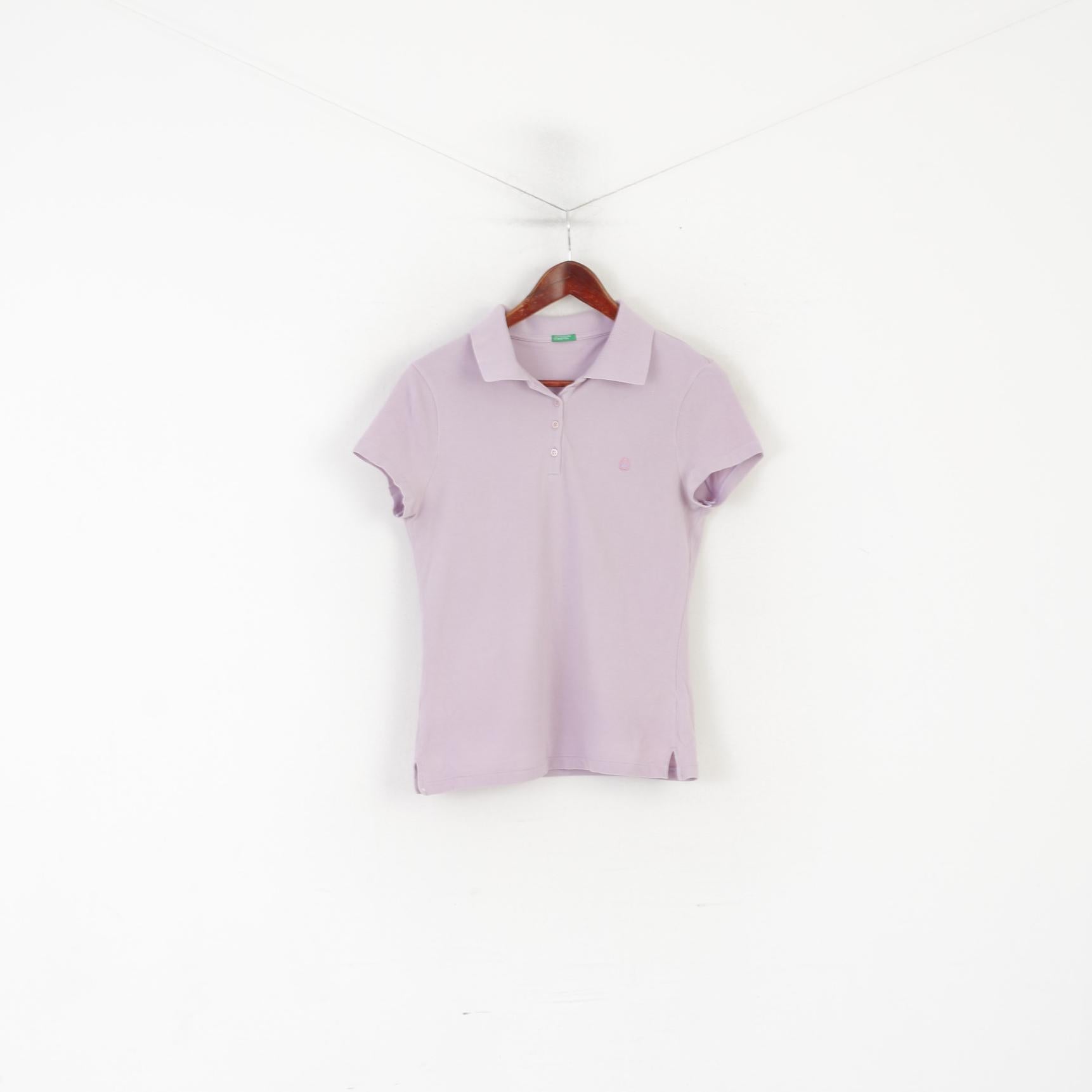 United Colors Of Benetton Women L (M) Polo Shirt Violet Cotton Vintage Sport Top